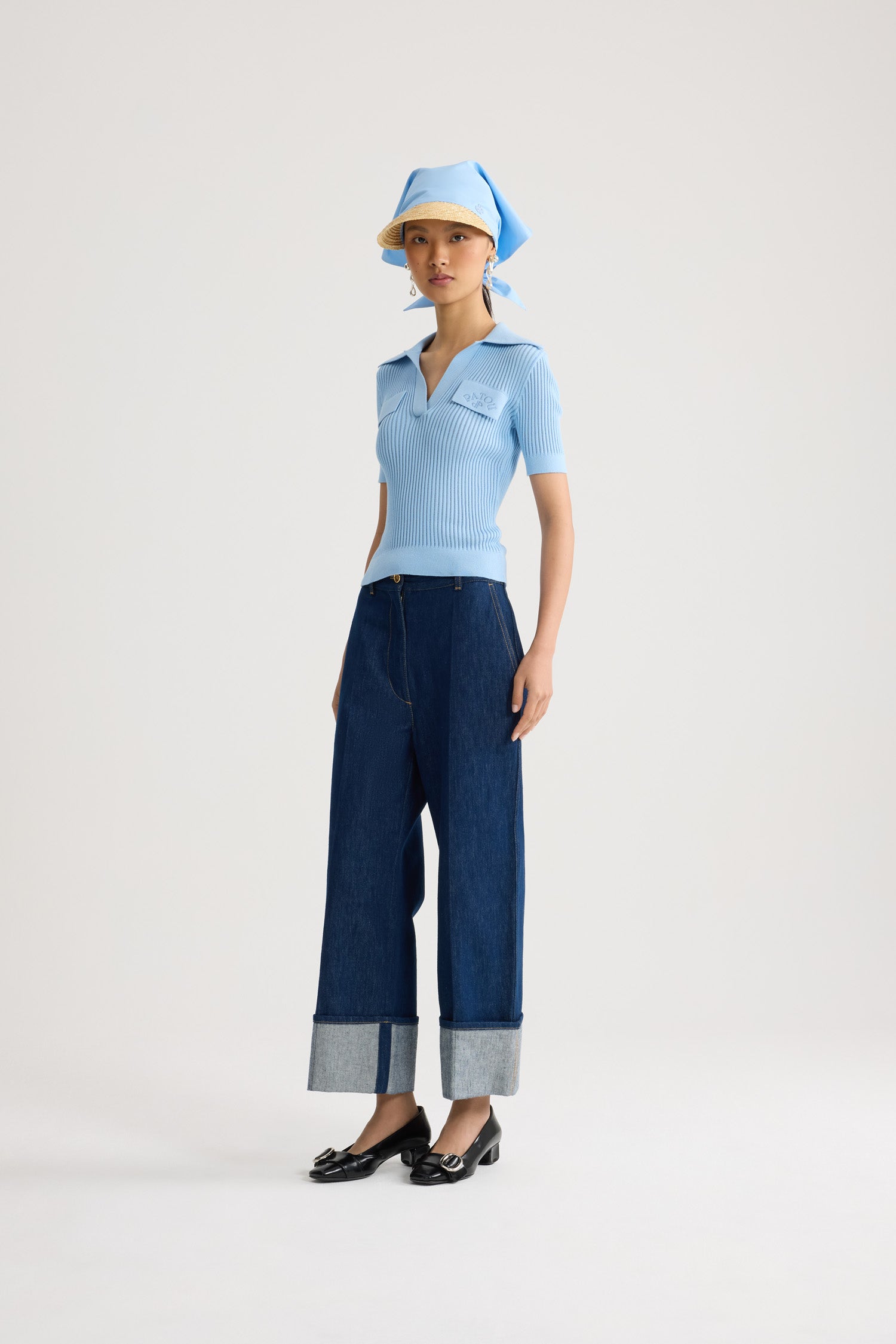Patou P26KN341 polo coton brodé bleu Riviera