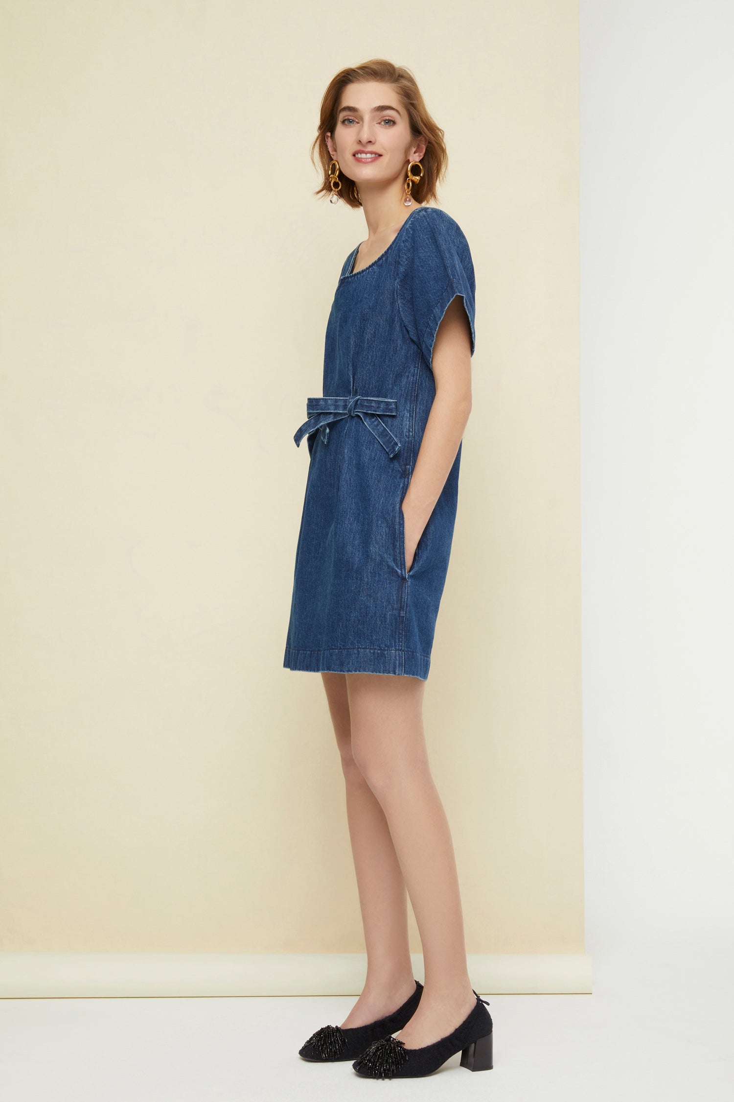 Patou A20DR0450008604D mini robe jean denim indigo nœud