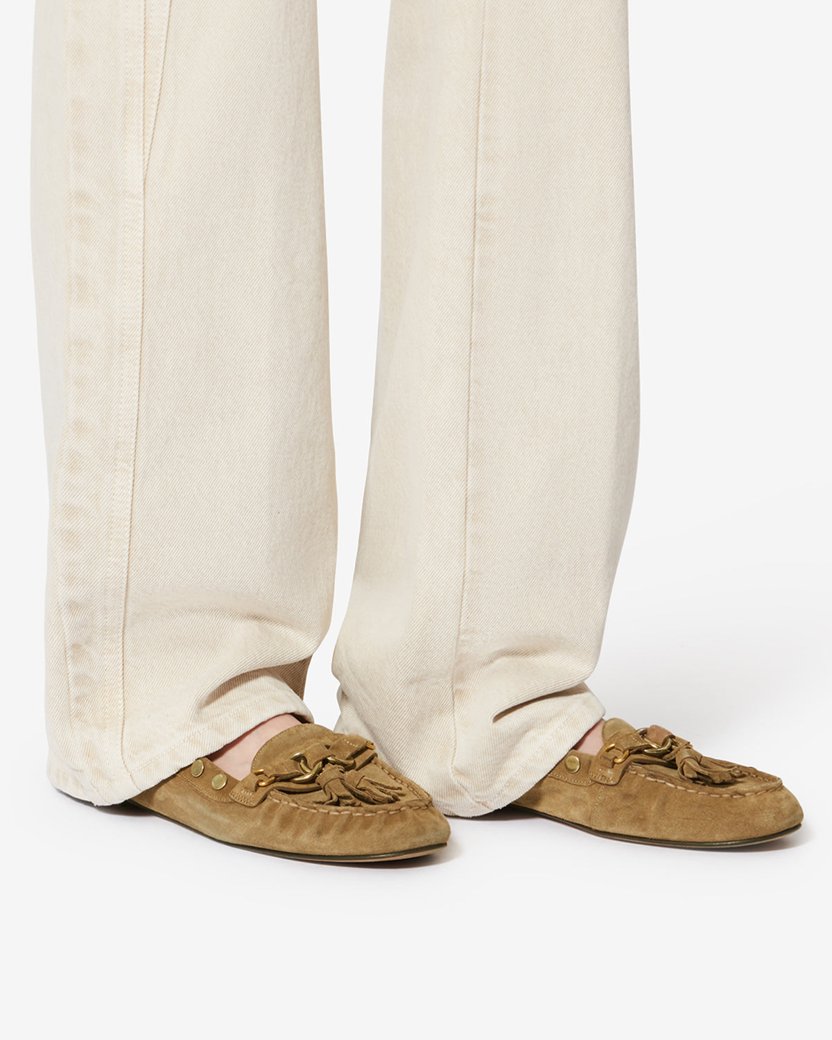 Isabel Marant Faxel MC0030FA mocassin cuir taupe pompons