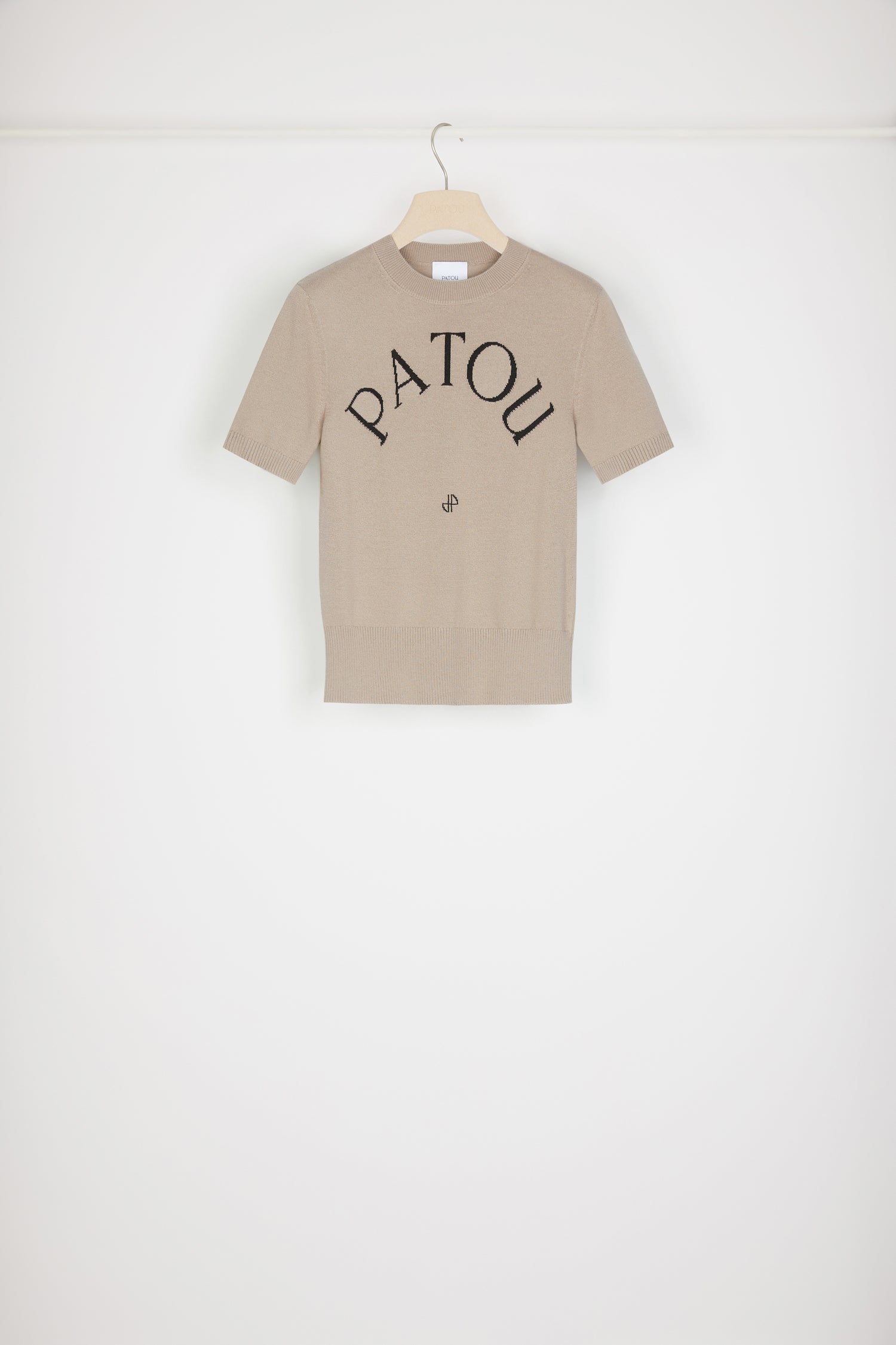 Patou KN068 top coton bio beige Parchment logo