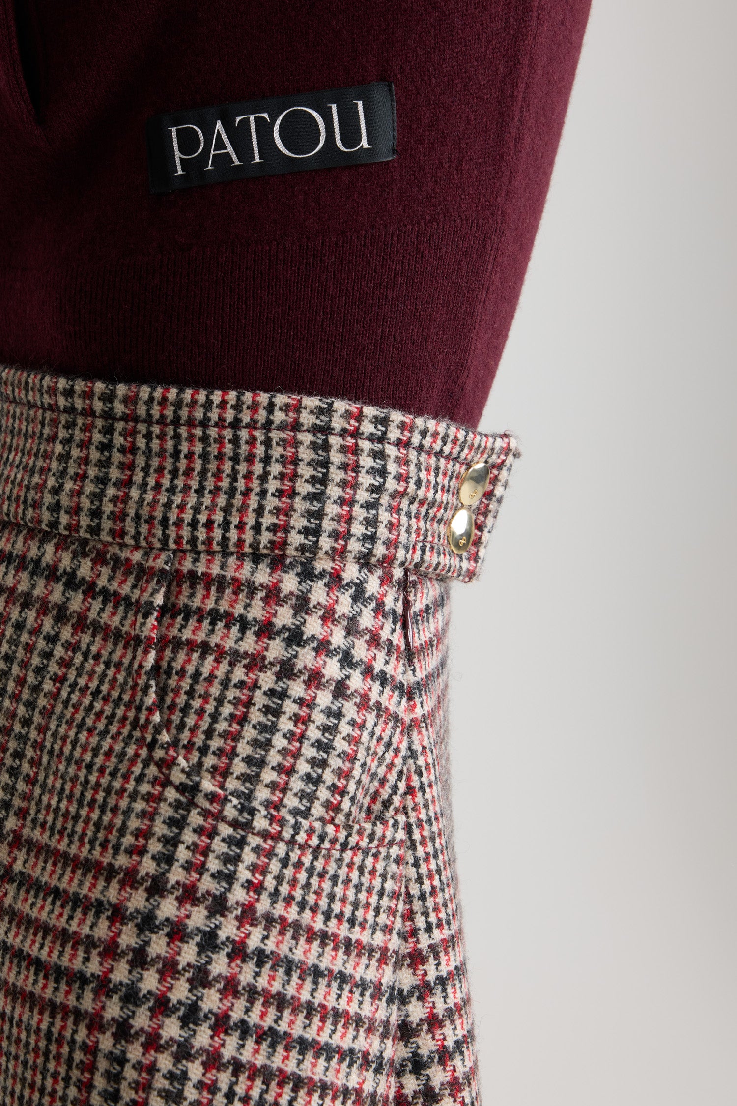 Patou SK101 jupe midi asymétrique Prince Of Wales laine