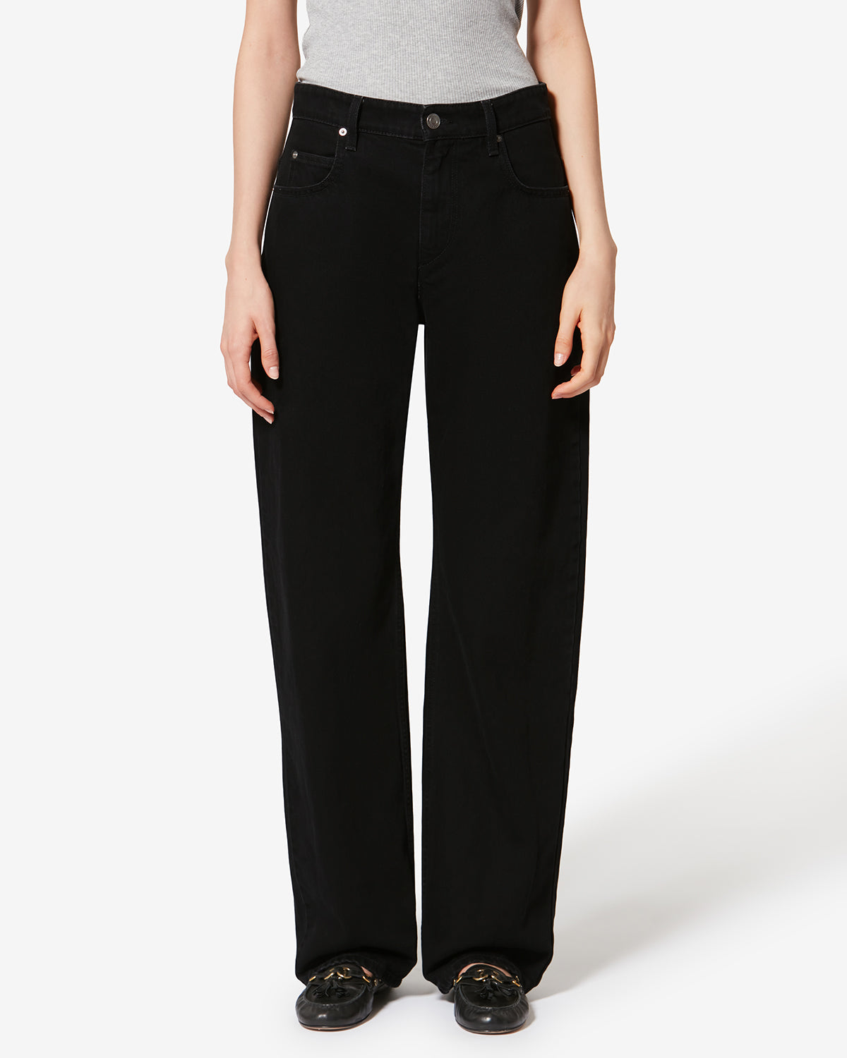 Isabel Marant Dromie jean droit noir délavé coton