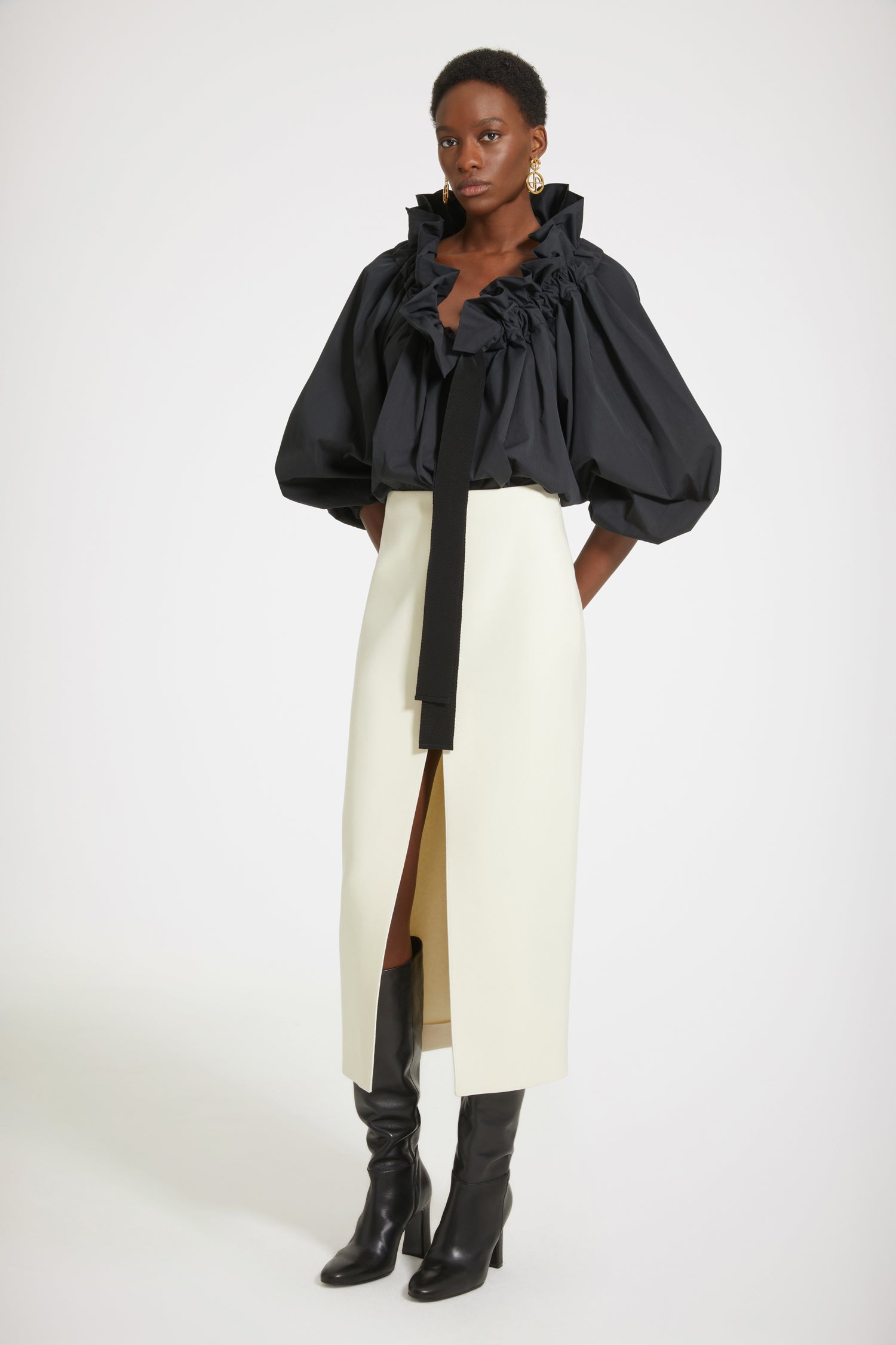 Patou H23SK054 jupe midi fendue blanc avalanche