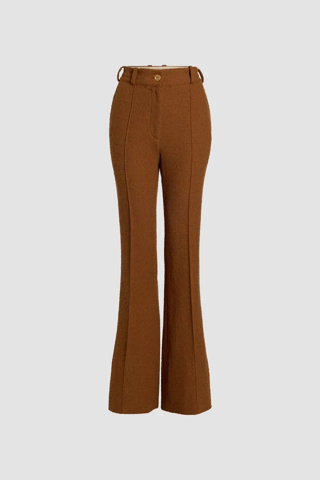Patou H24TR0420185220A pantalon évasé tweed marron
