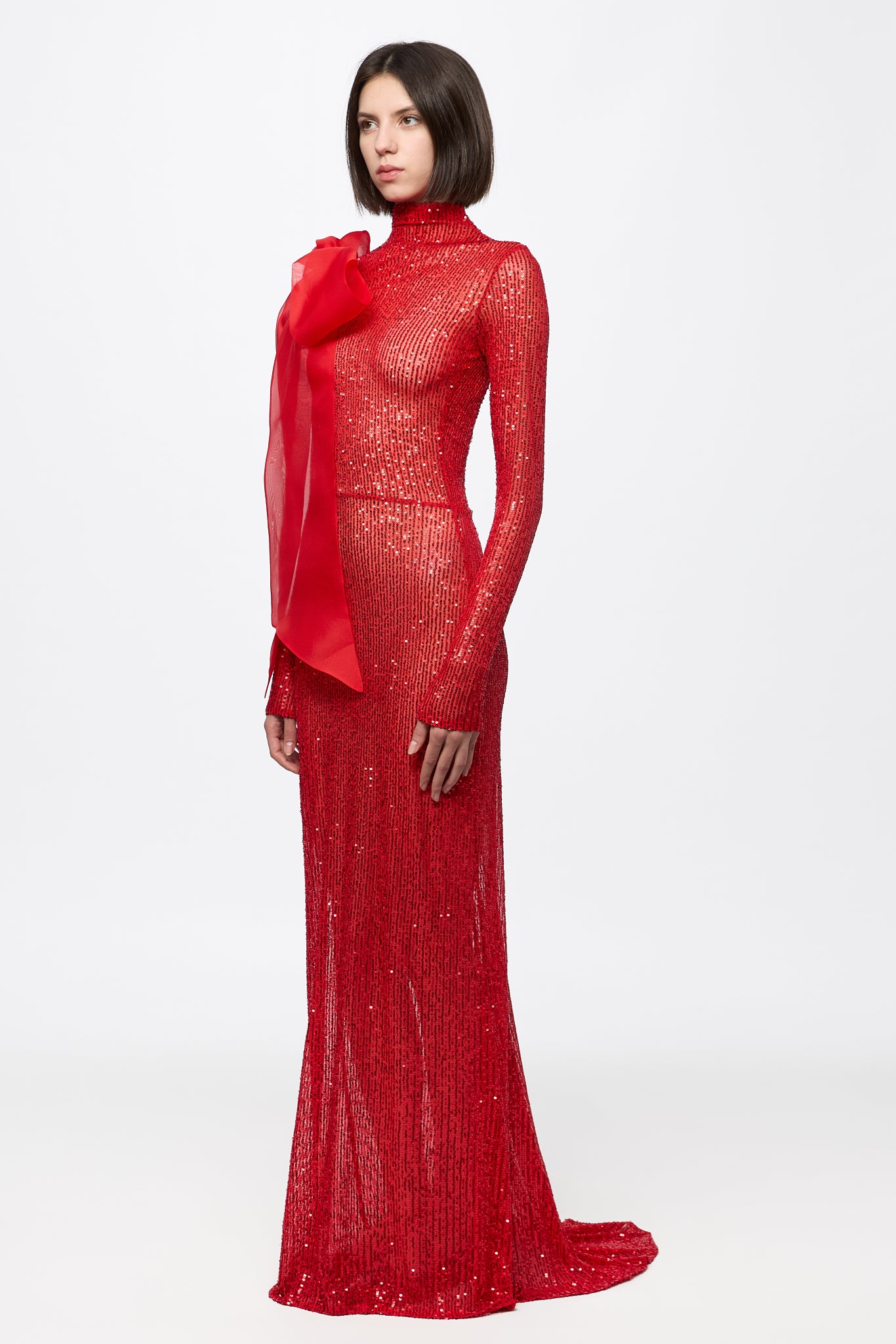 ATU Body Couture Robe Midi Sequins Noirs Nœud Taille S