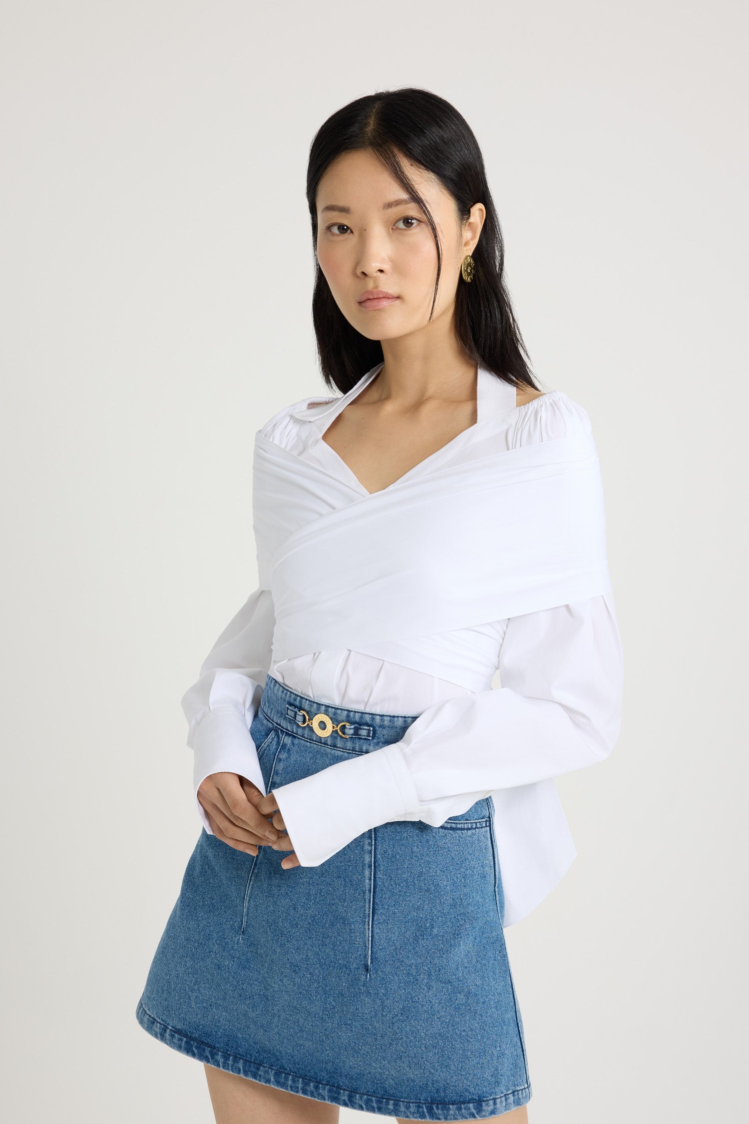 Patou P25BL0370017001W blouse coton bio blanche cache-cœur