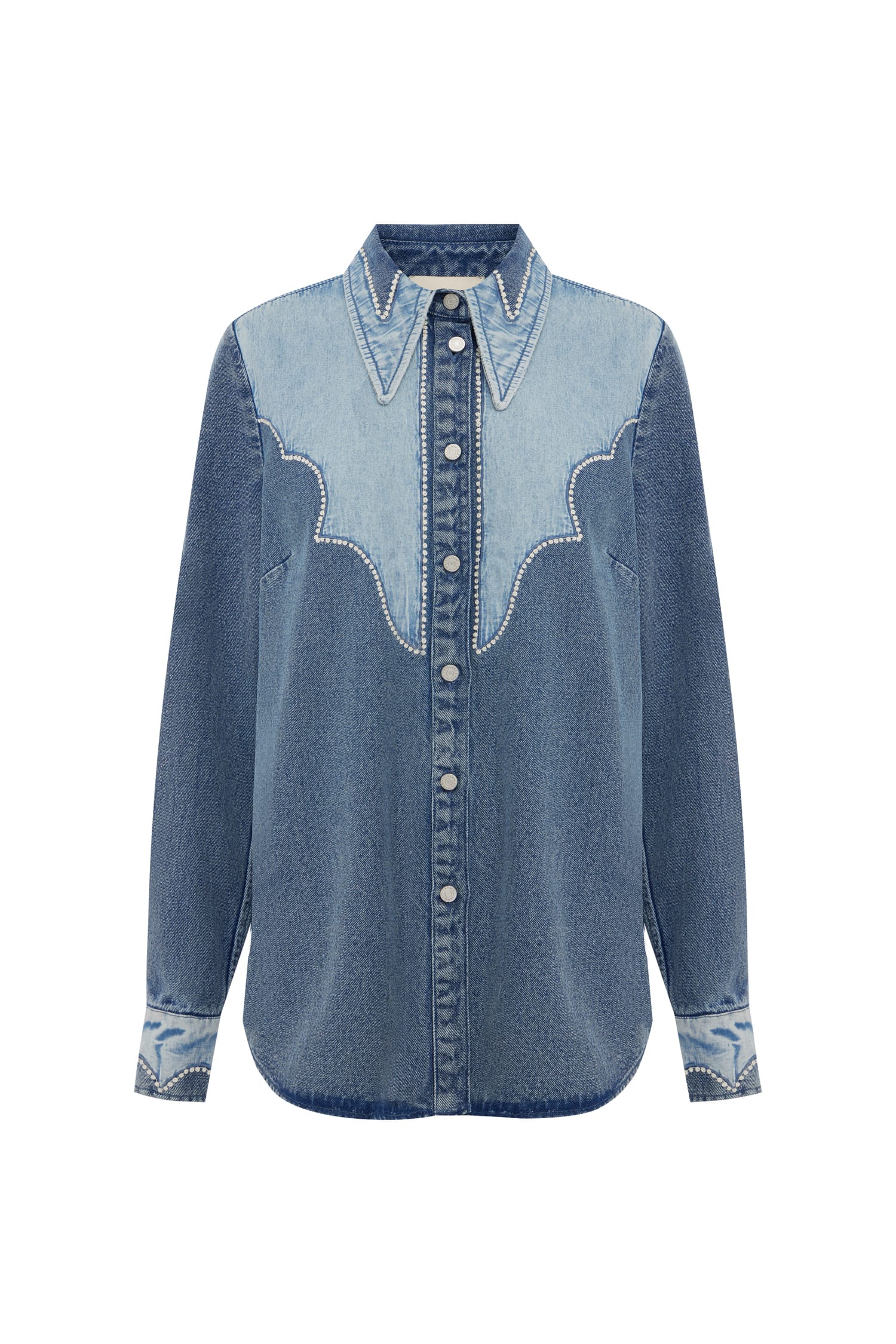 Alemaïs Jesse chemise denim coton patchwork manches longues