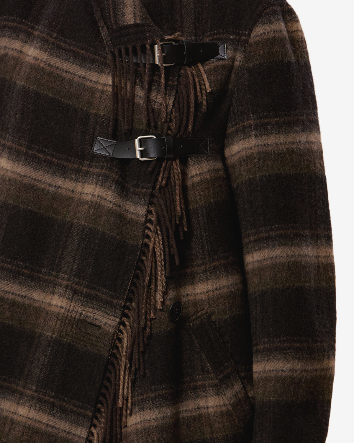 Isabel Marant Gihan manteau laine Noir Kaki à franges