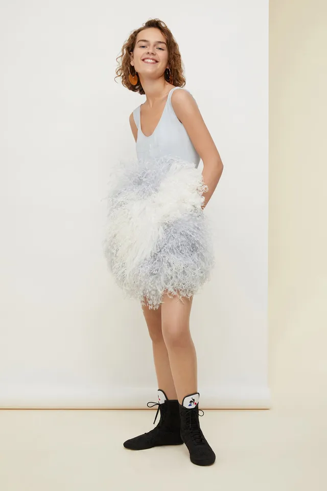 Patou DR034 Robe soie plumes autruche Thousands Print