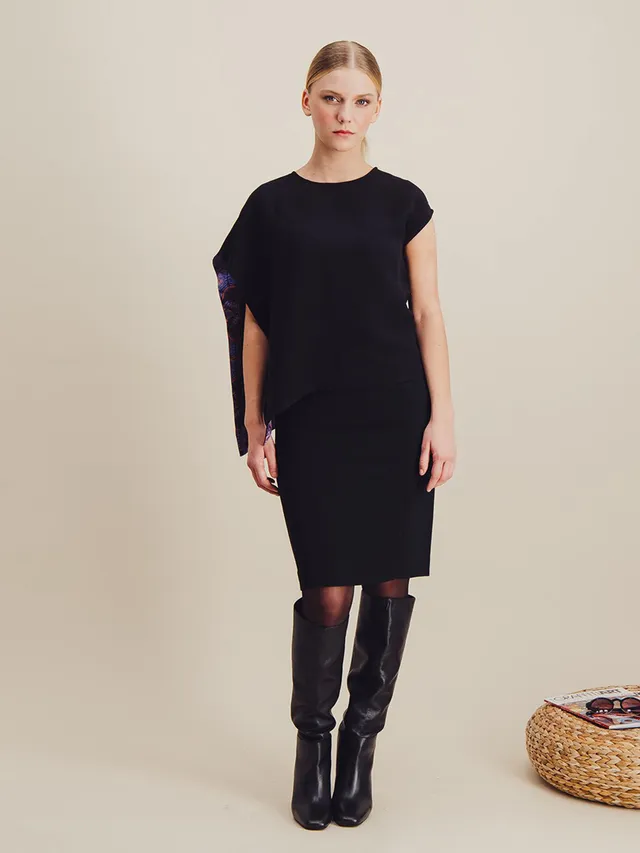 Anahide Saint André Contrejour top asymétrique noir orange