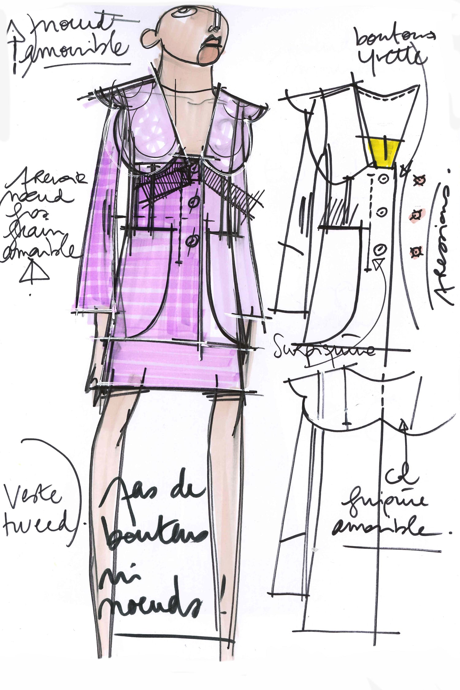 Patou JA019 veste tweed noire taille 34 guipure