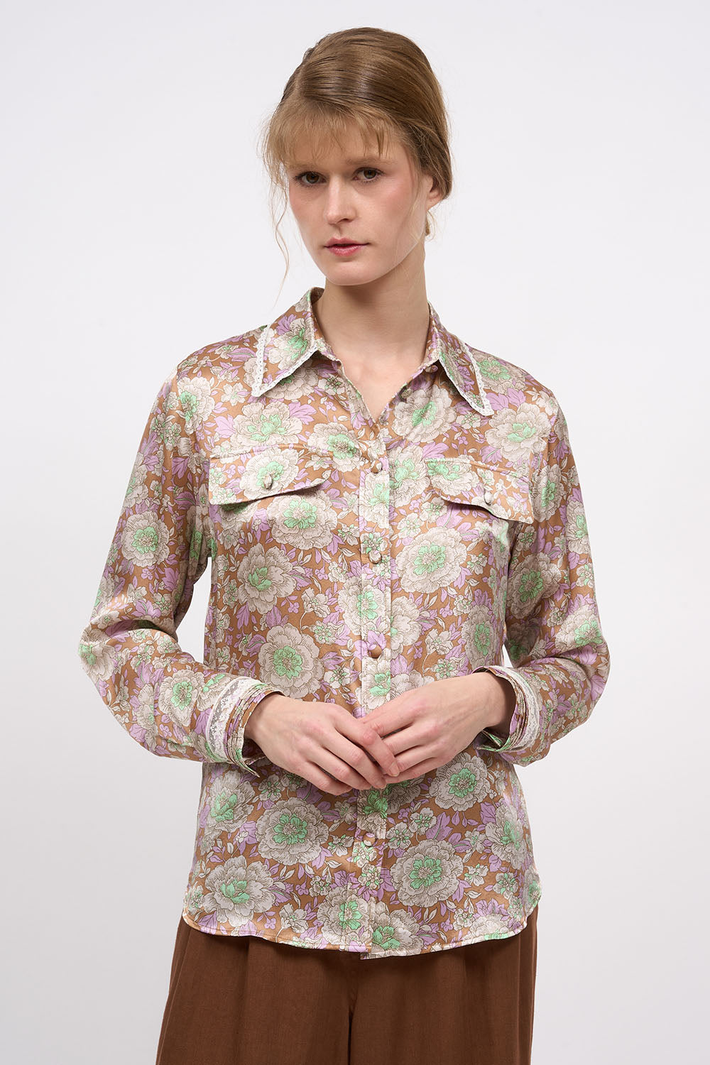 Paul & Joe Hauts Chemise GERANIUM soie imprimé pivoines