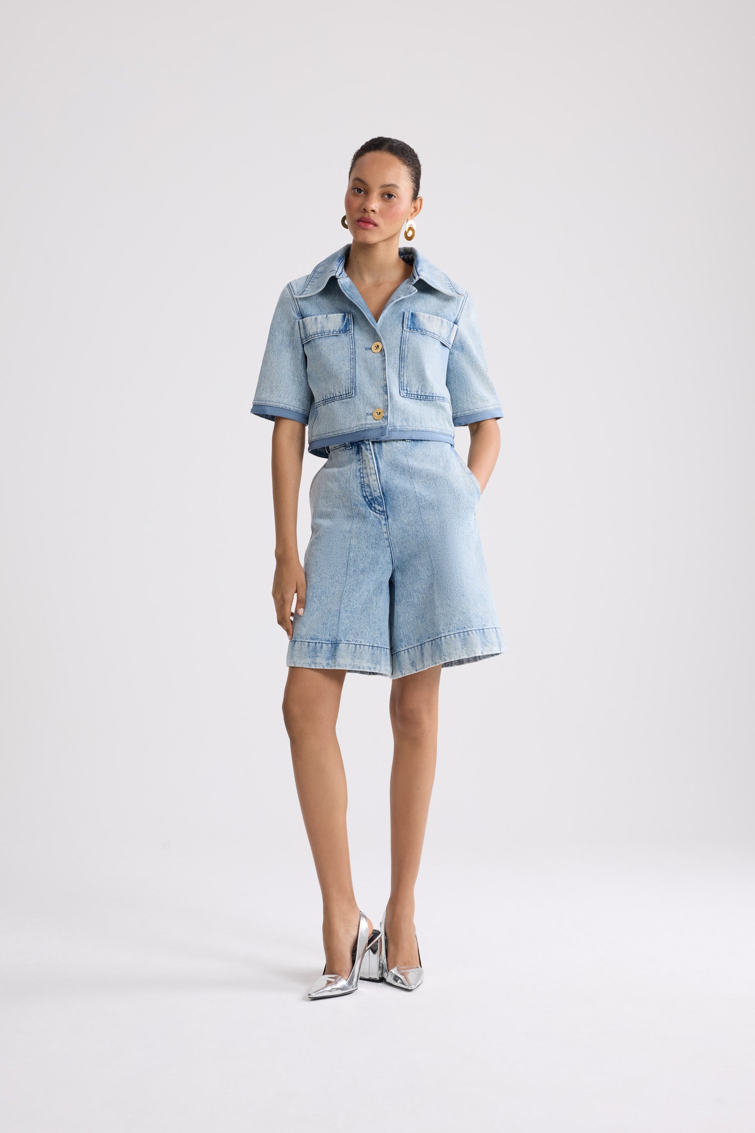 Patou Veste JA048 Denim Riviera Sky Blue manches courtes