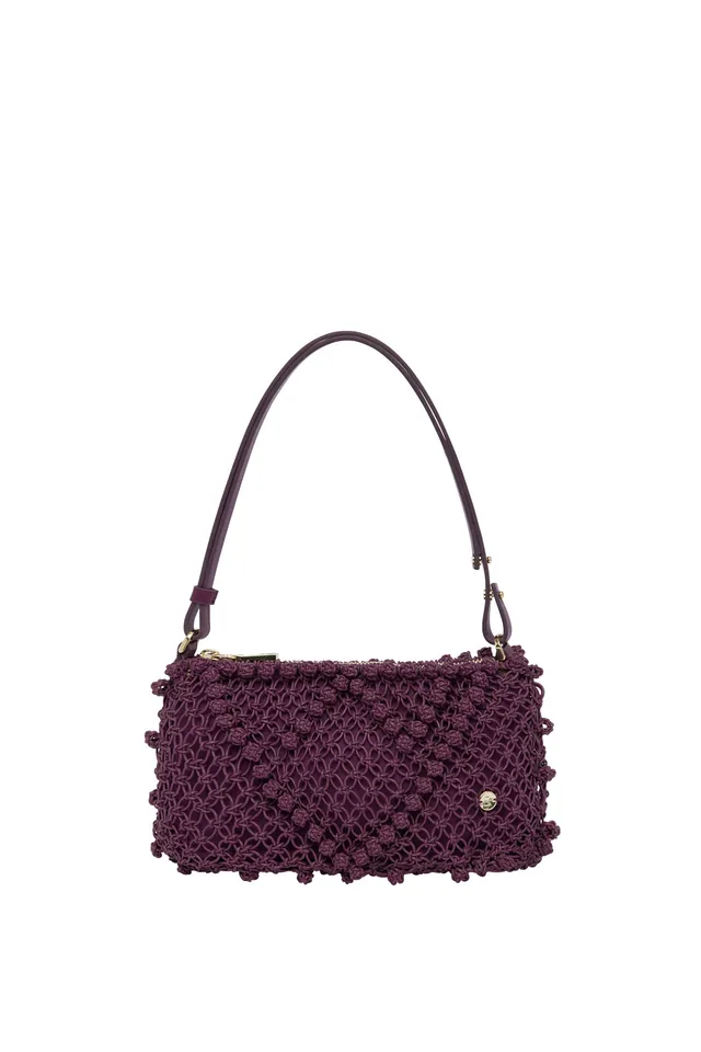 Alemais Leather Macrame Clutch pochette cuir raisin OS