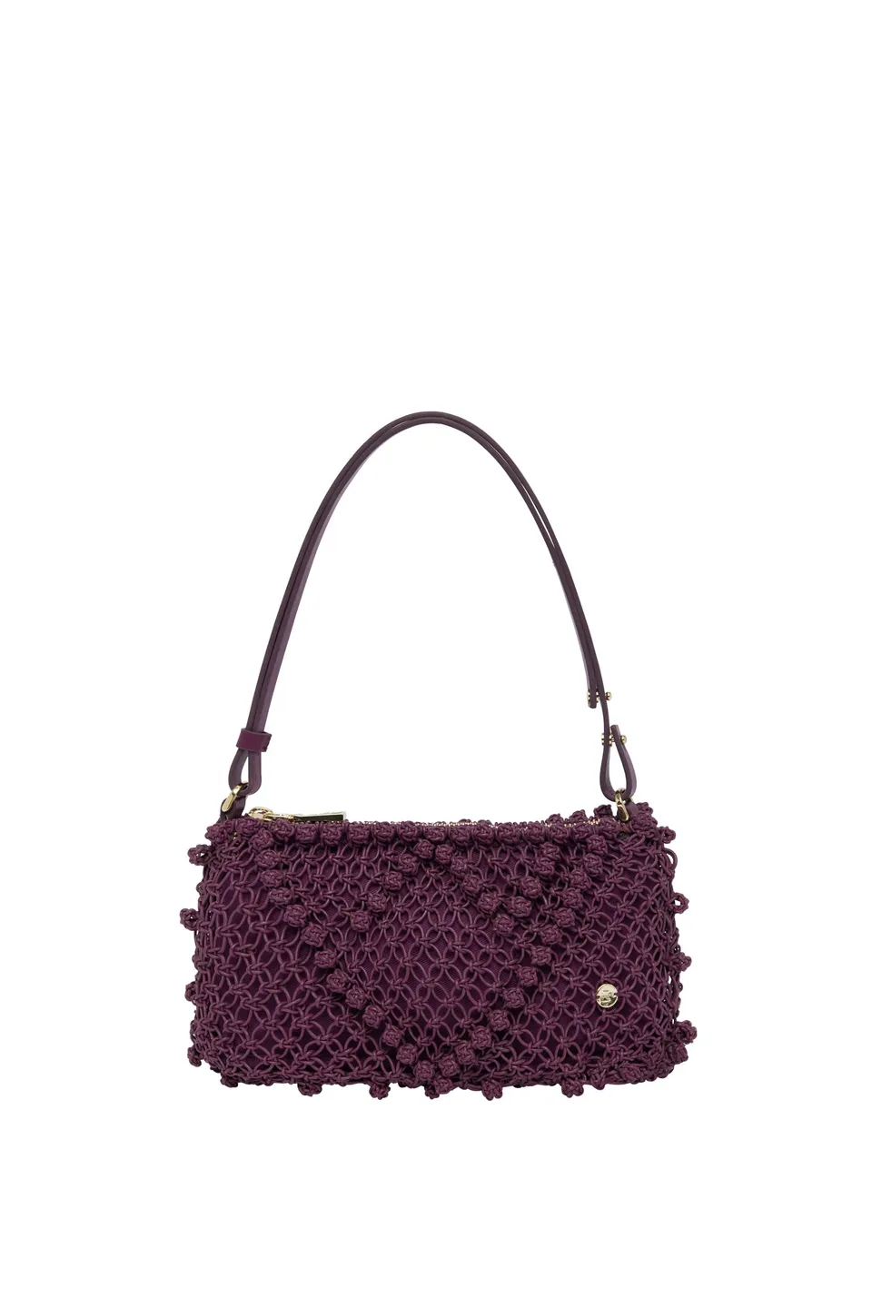 Alemais Leather Macrame Clutch pochette cuir raisin OS