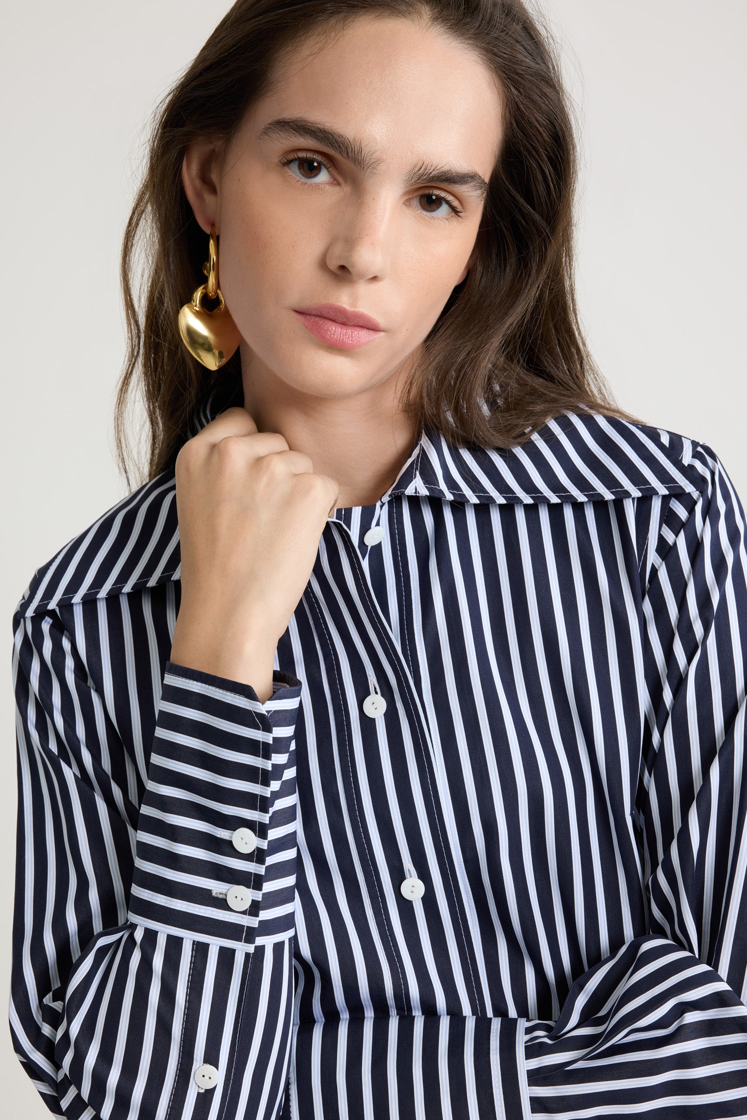 Patou BL041 chemise ajustée popeline bio rayures marine 34-44