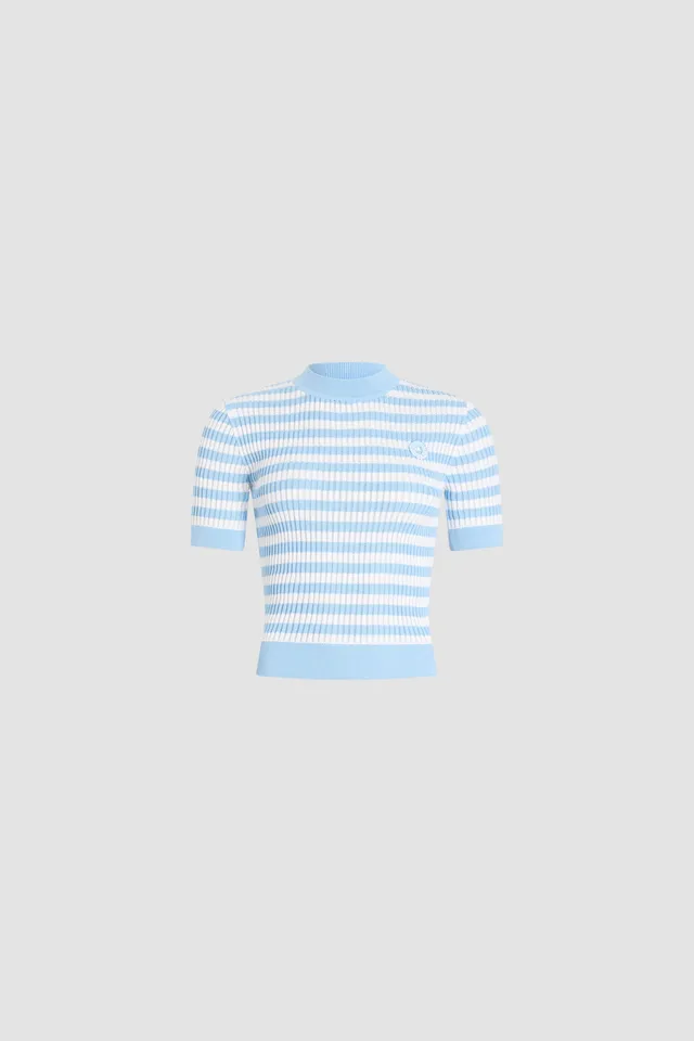 Patou KN342 pull coton rayé bleu Riviera