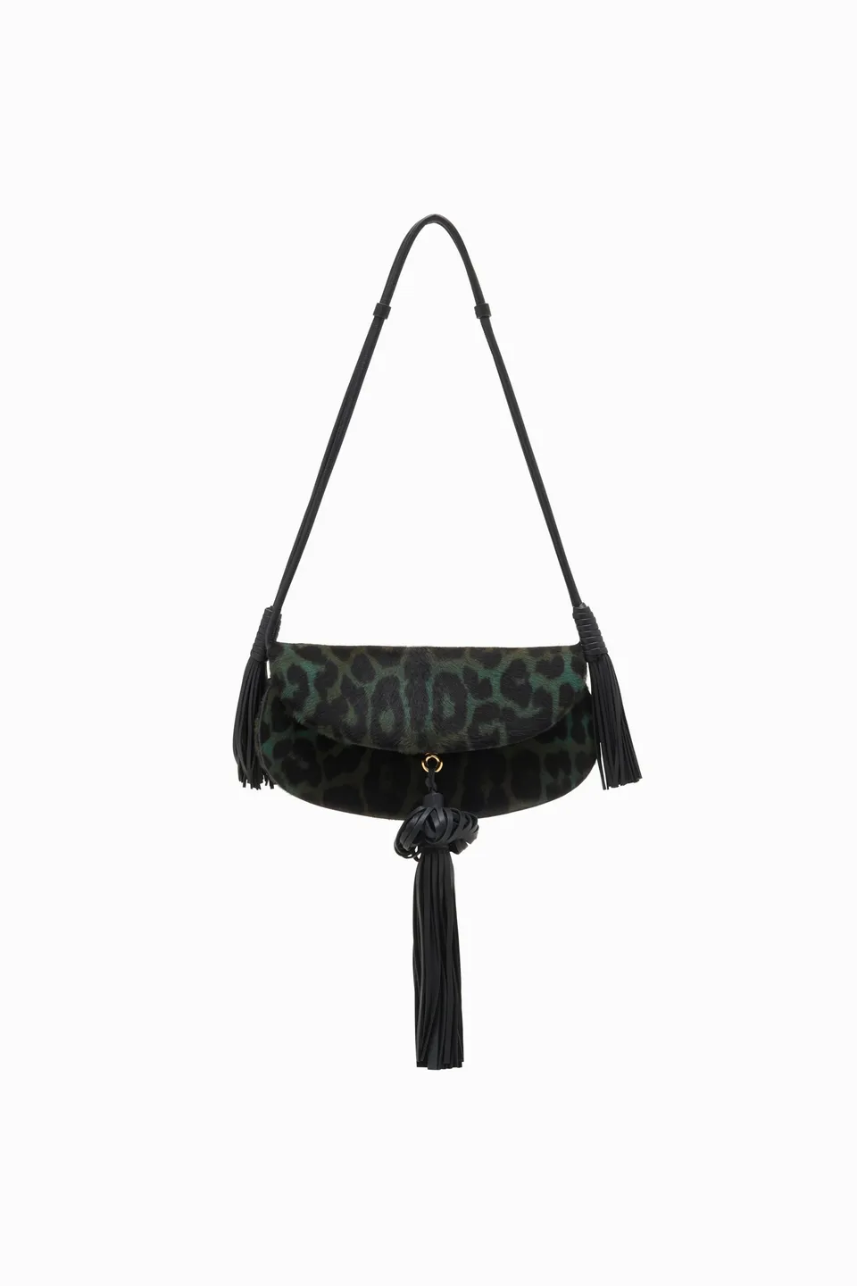 Ulla Johnson Paloma sac cuir Emerald Leopard pompons