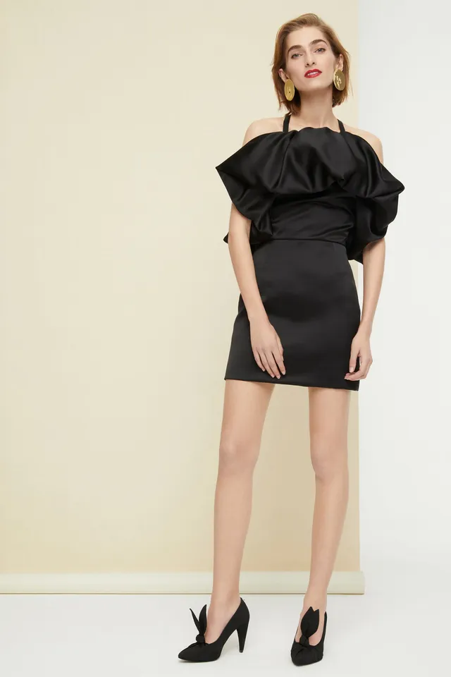 Patou DR056 robe mini satin volant noir