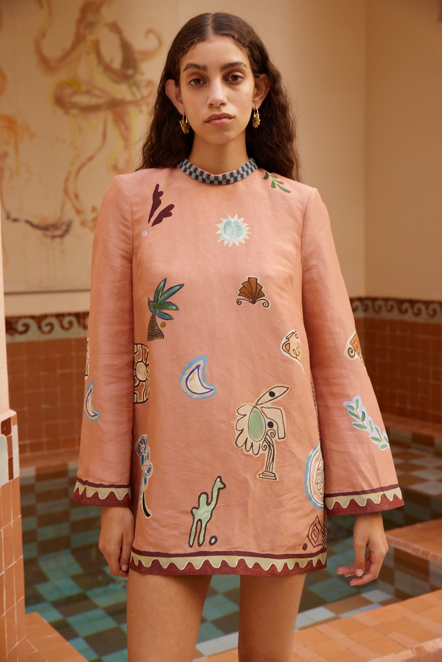 Alemaïs Laurence Mini robe courte lin soie perlée taille 10