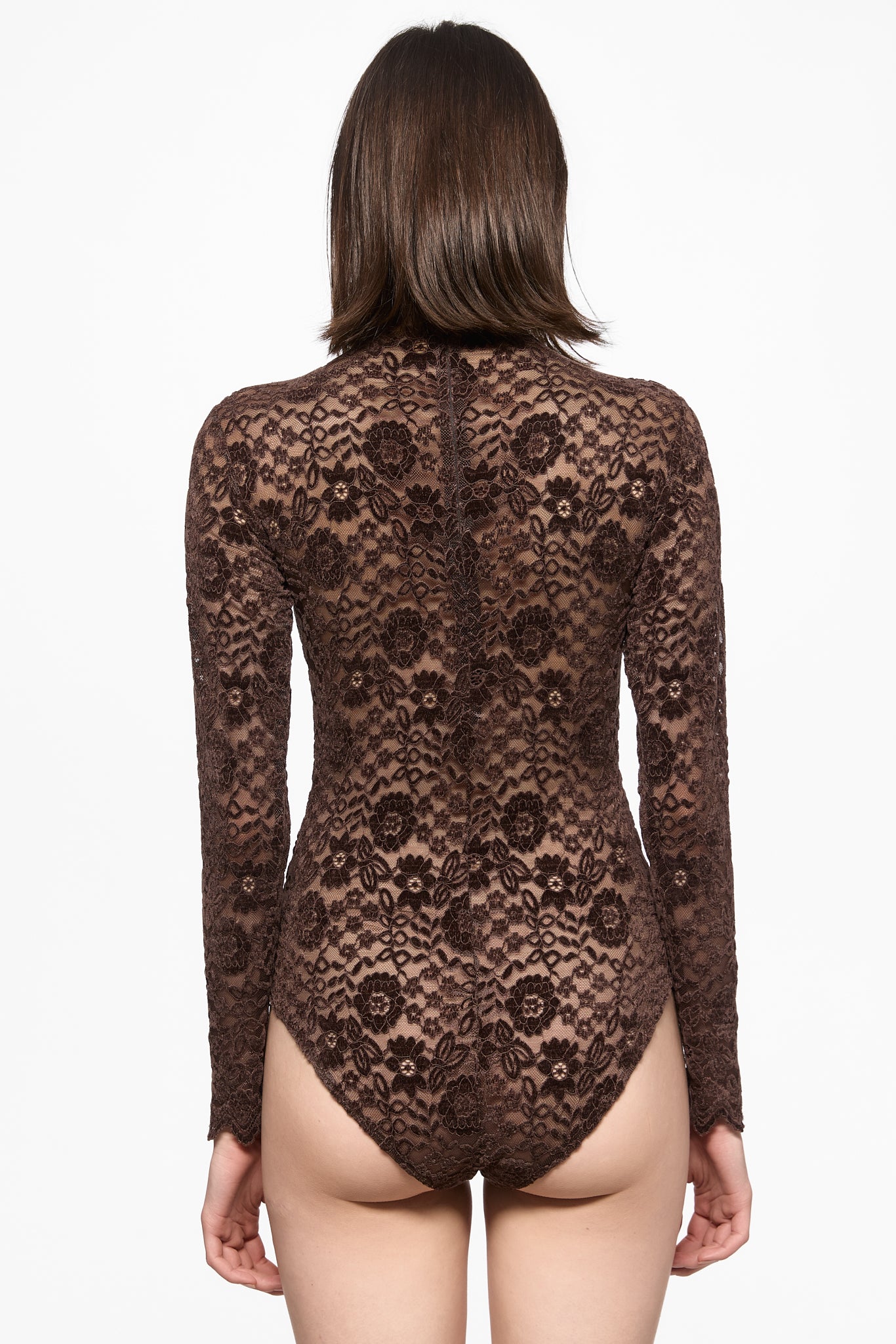 ATU Body Couture Bodysuits Body Dentelle Marron Col Montant