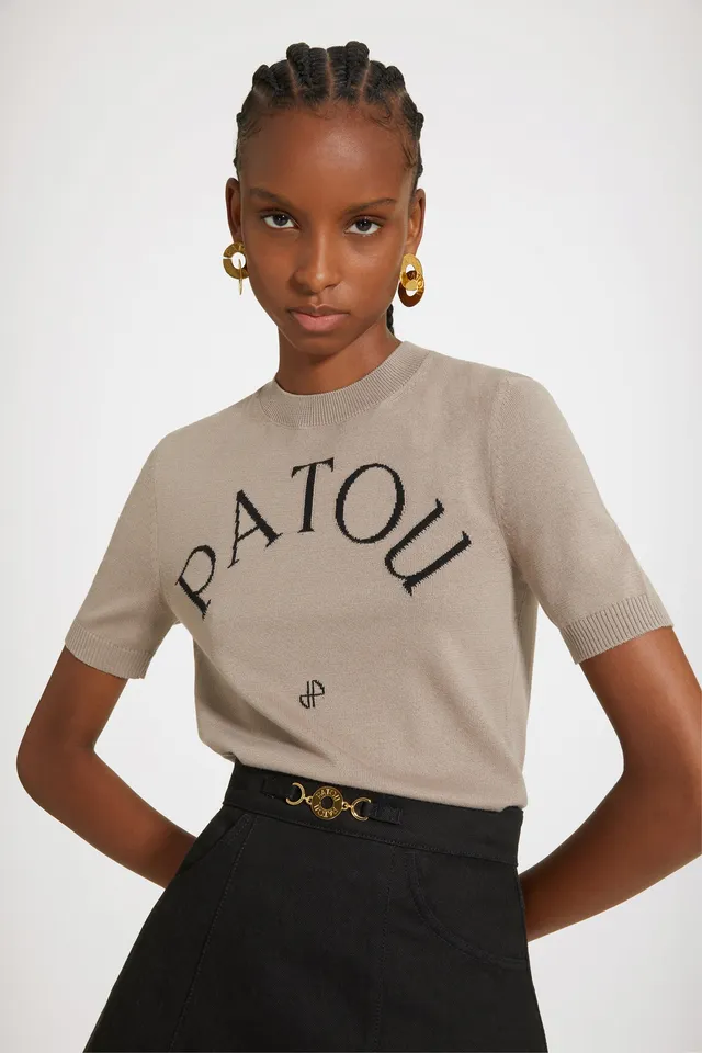 Patou KN068 top coton bio beige Parchment logo
