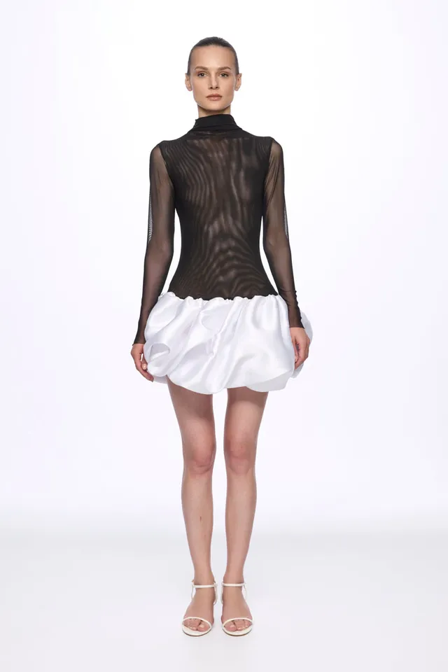 ATU Body Couture Bodysuits robe mini tulle taille basse noir blanc