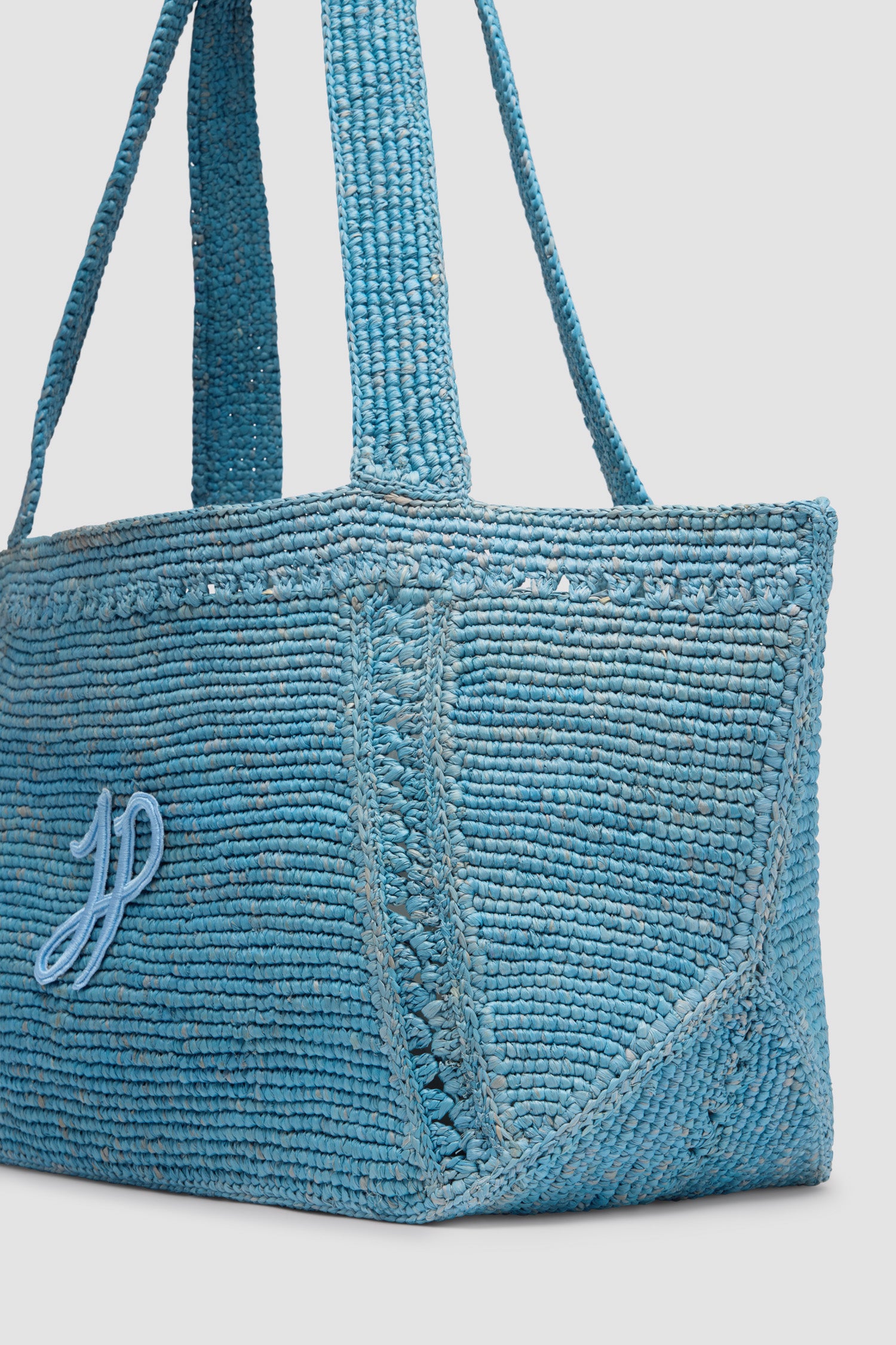 Patou JP grand cabas trapèze raphia bleu ciel TU sac