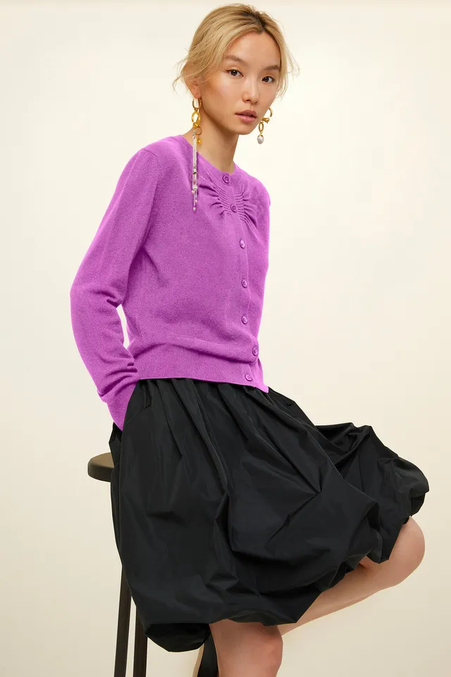 Patou gilet cardigan laine cachemire noir smocké
