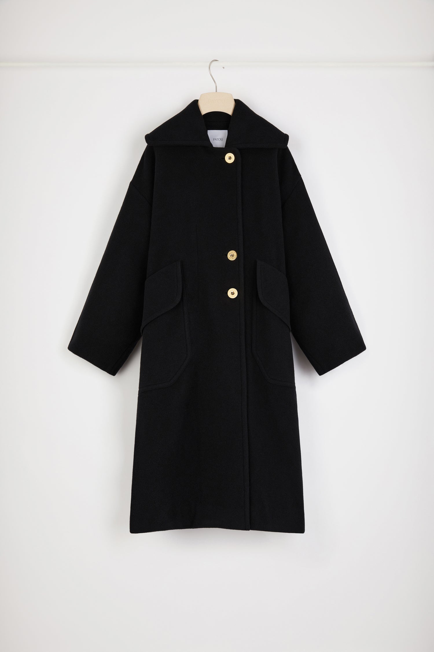 Patou CO013 manteau long laine noir à ceinture 34