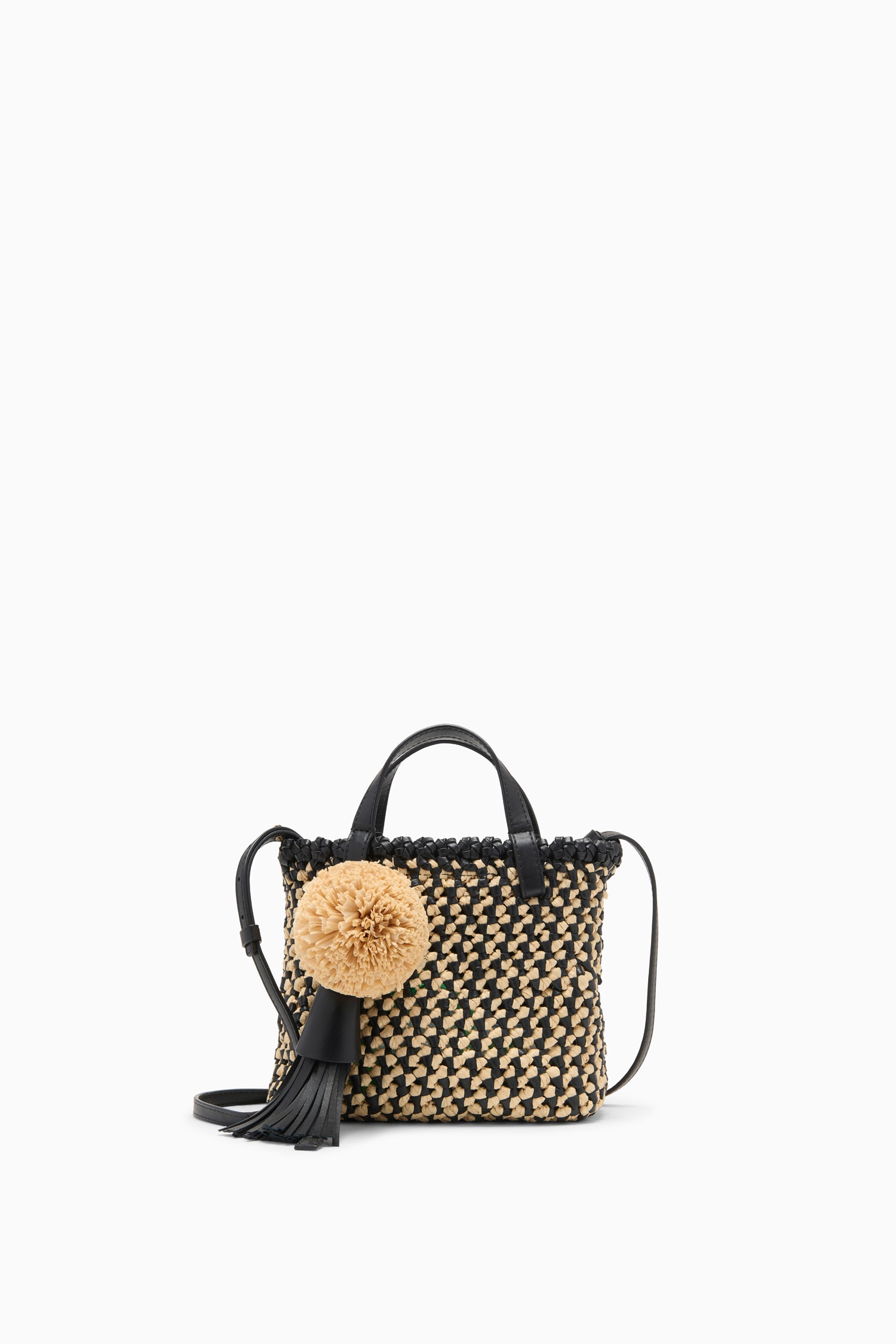 Ulla Johnson Raffia Mini Crossbody sac Noir Natural raphia cuir