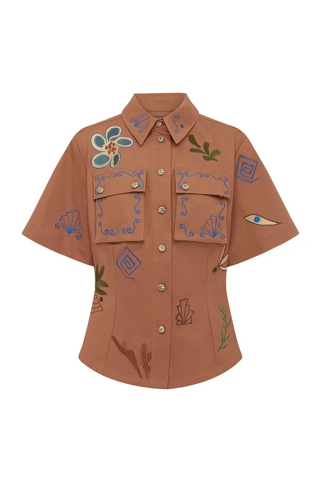Alemäis Dusty Embroidered Fitted Shirt chemise coton taille 8