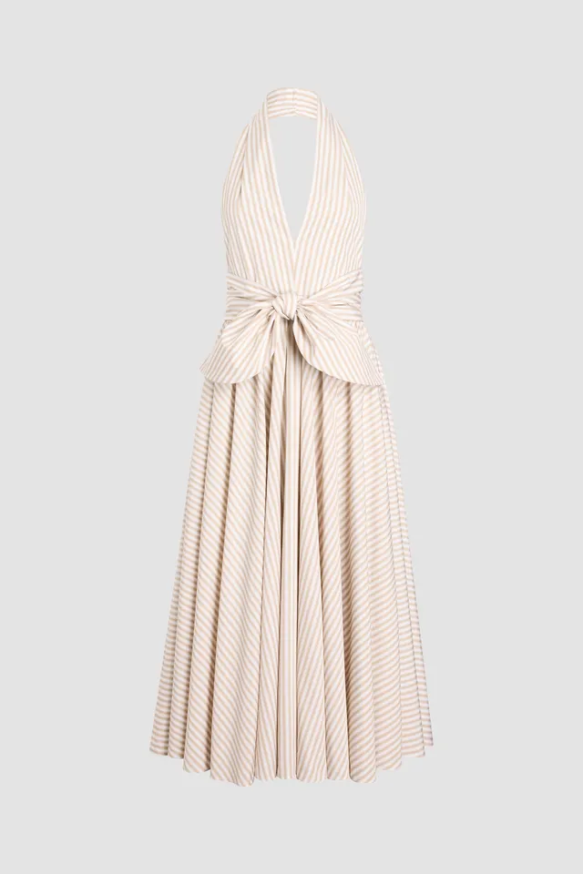 Patou DR243 robe midi rayée coton bio col licou