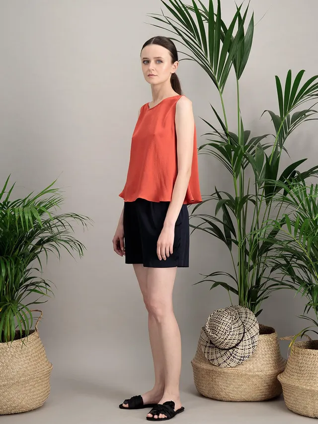 Anahide Saint André Miscelia top soie corail gaufré