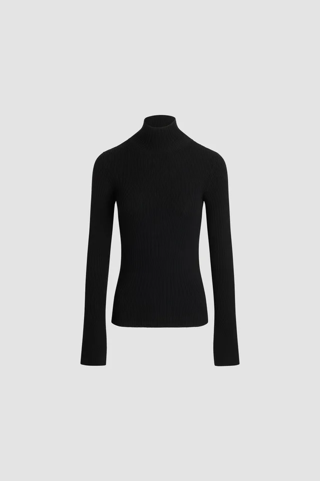 Patou Pull KN275 Maille Noire Côtelée Col Montant