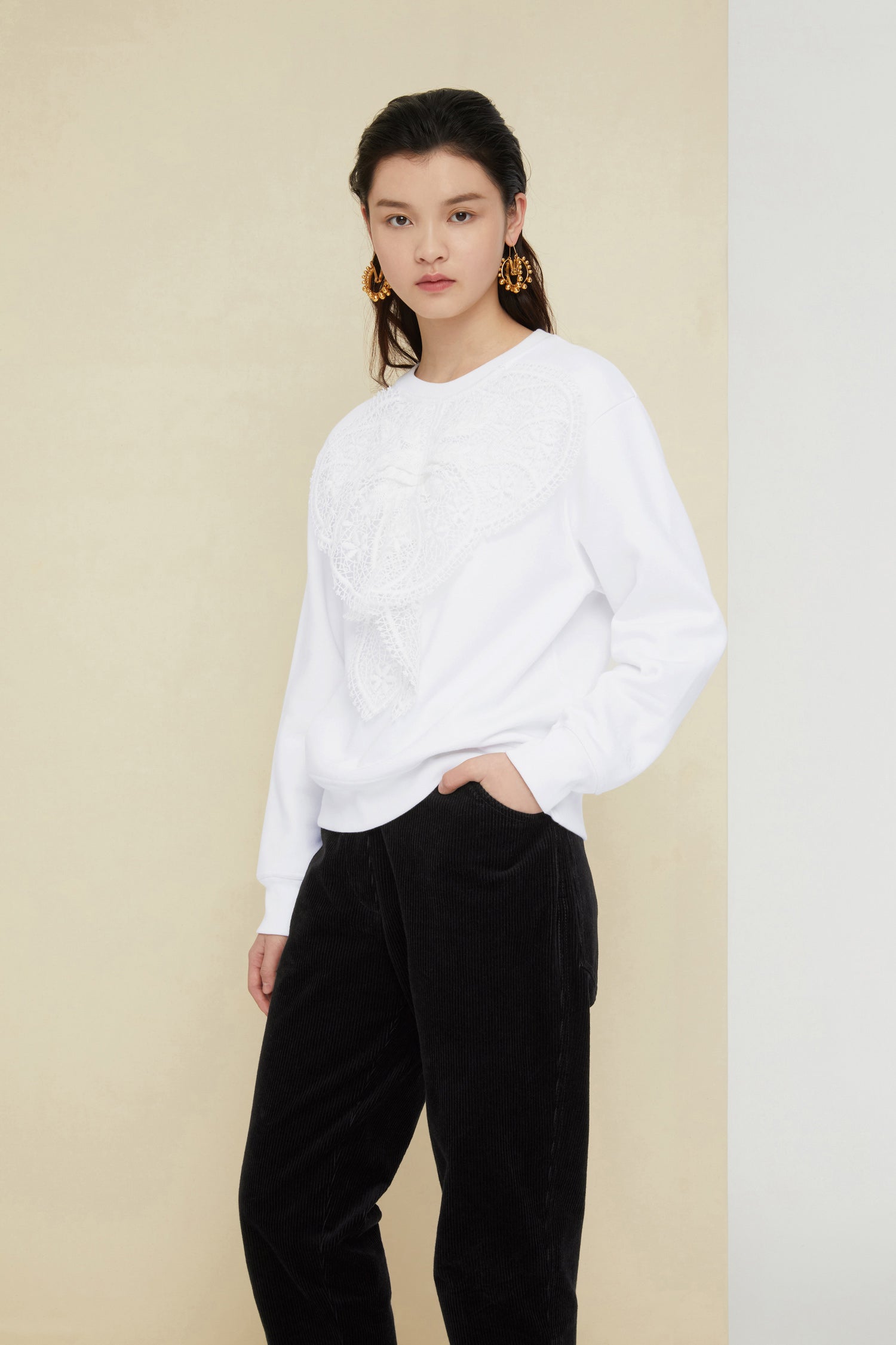 Patou Lace Bib A20JE0219995001W sweat coton blanc