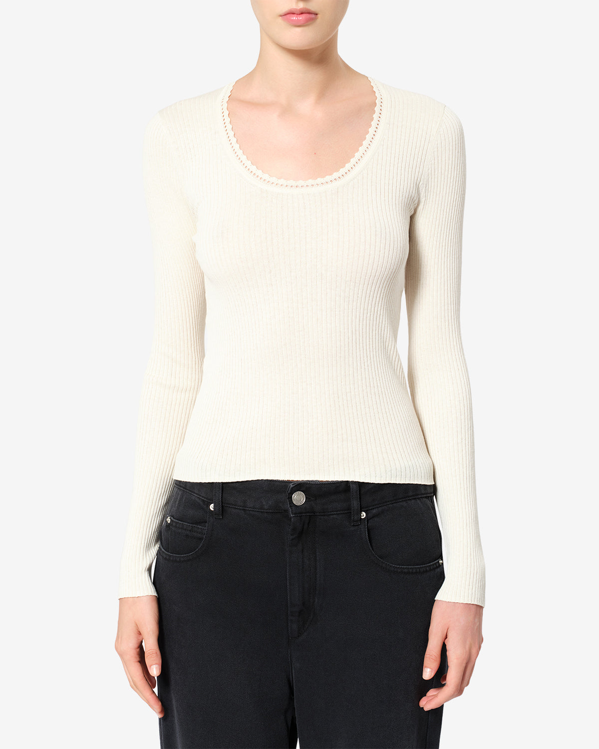Isabel Marant Selenie pull soie écru col rond ajusté