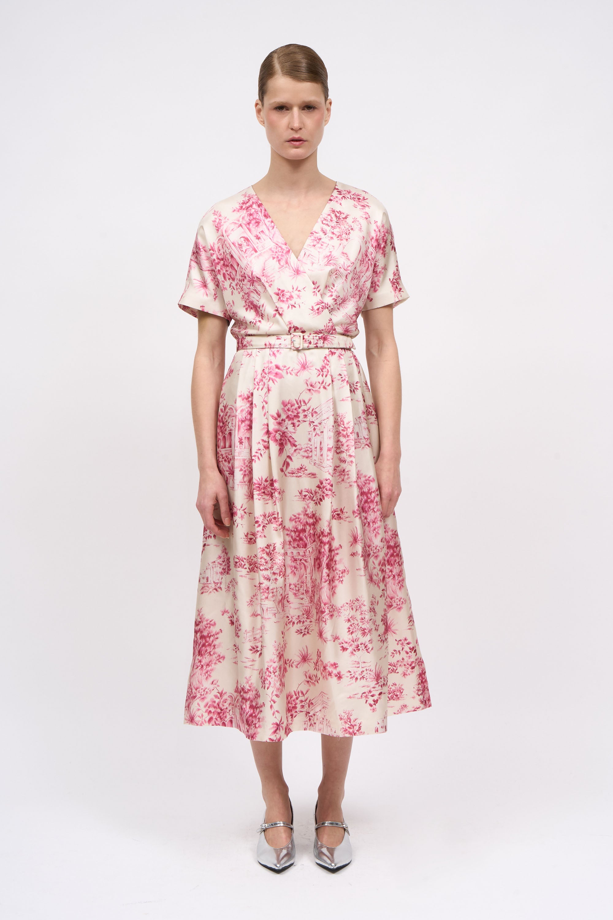 PAUL & JOE Elisa robe midi soie toile de Jouy rose