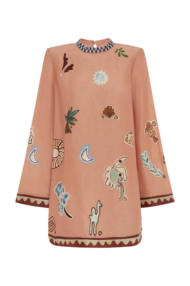 Alemaïs Laurence Mini robe courte lin soie perlée taille 10