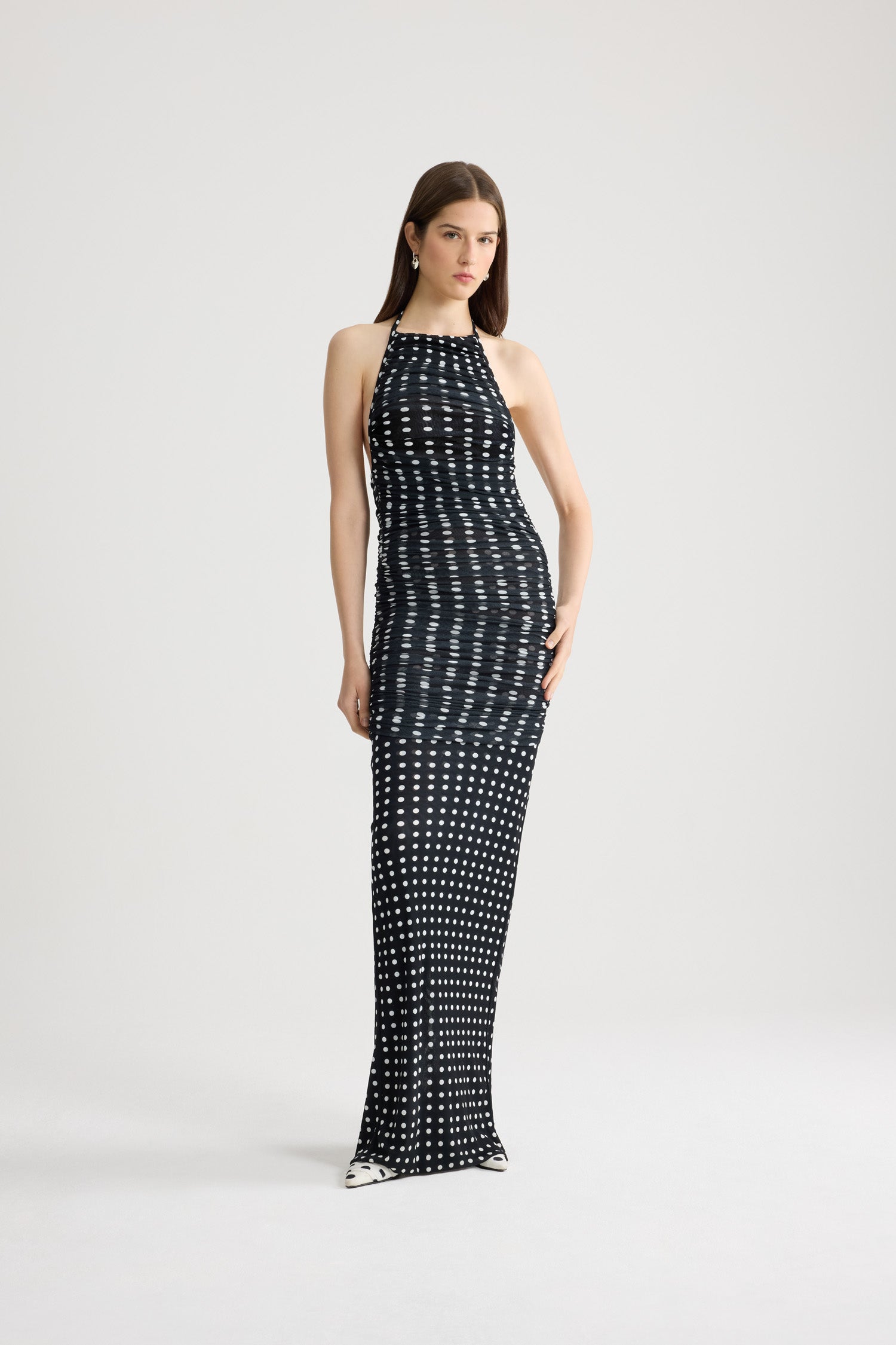 Patou DR250 robe longue pois bleu nuit