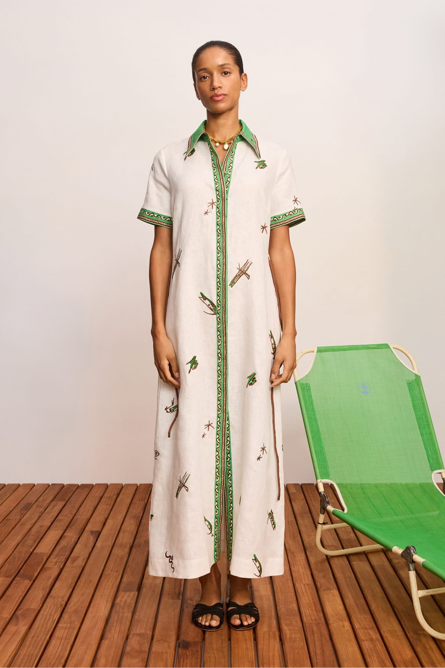 Alemaïs Wanda robe chemise brodée en lin européen
