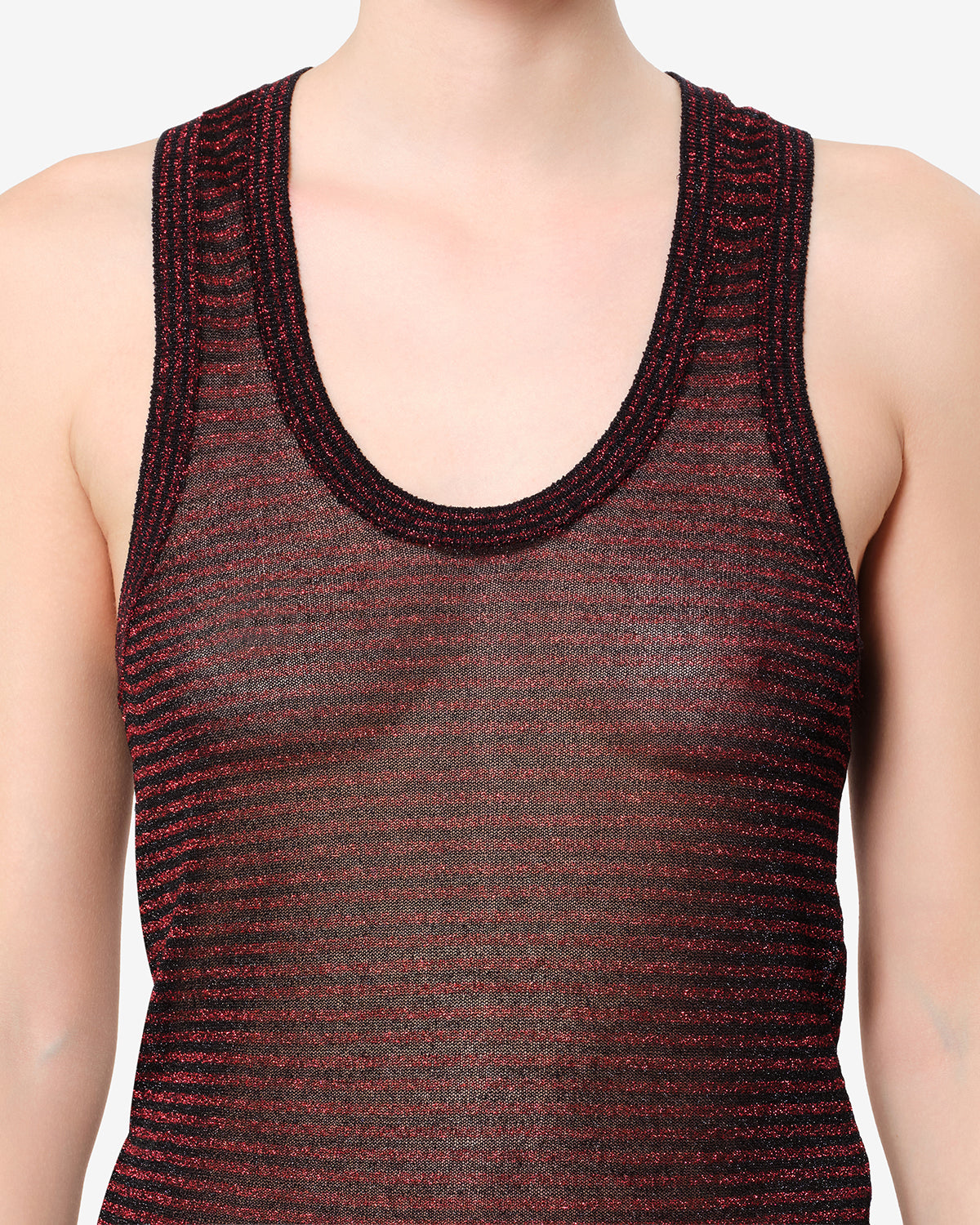 Isabel Marant Cevara débardeur maille lurex noir-rouge