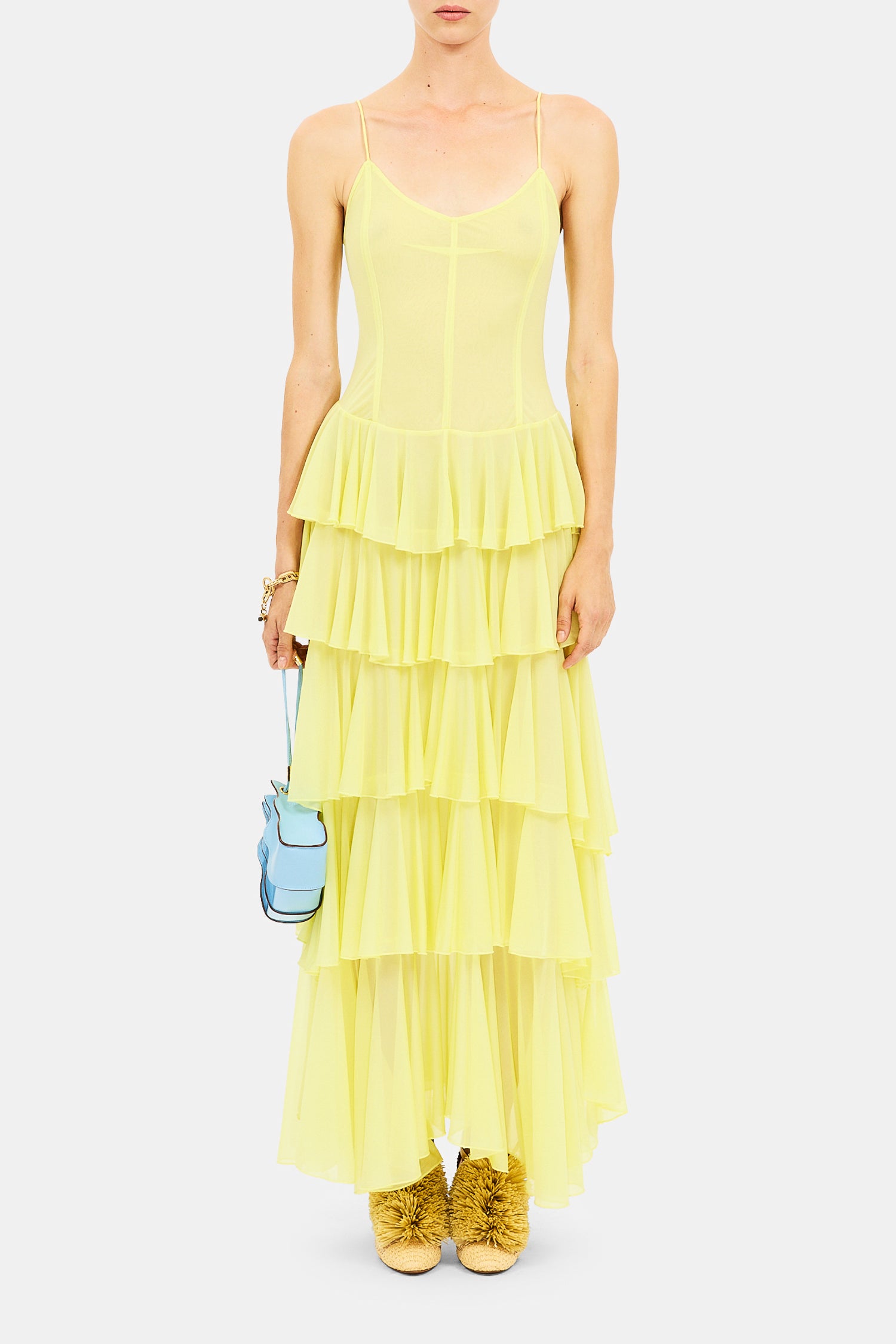 Ulla Johnson Estelle robe Citron jersey volants maxi