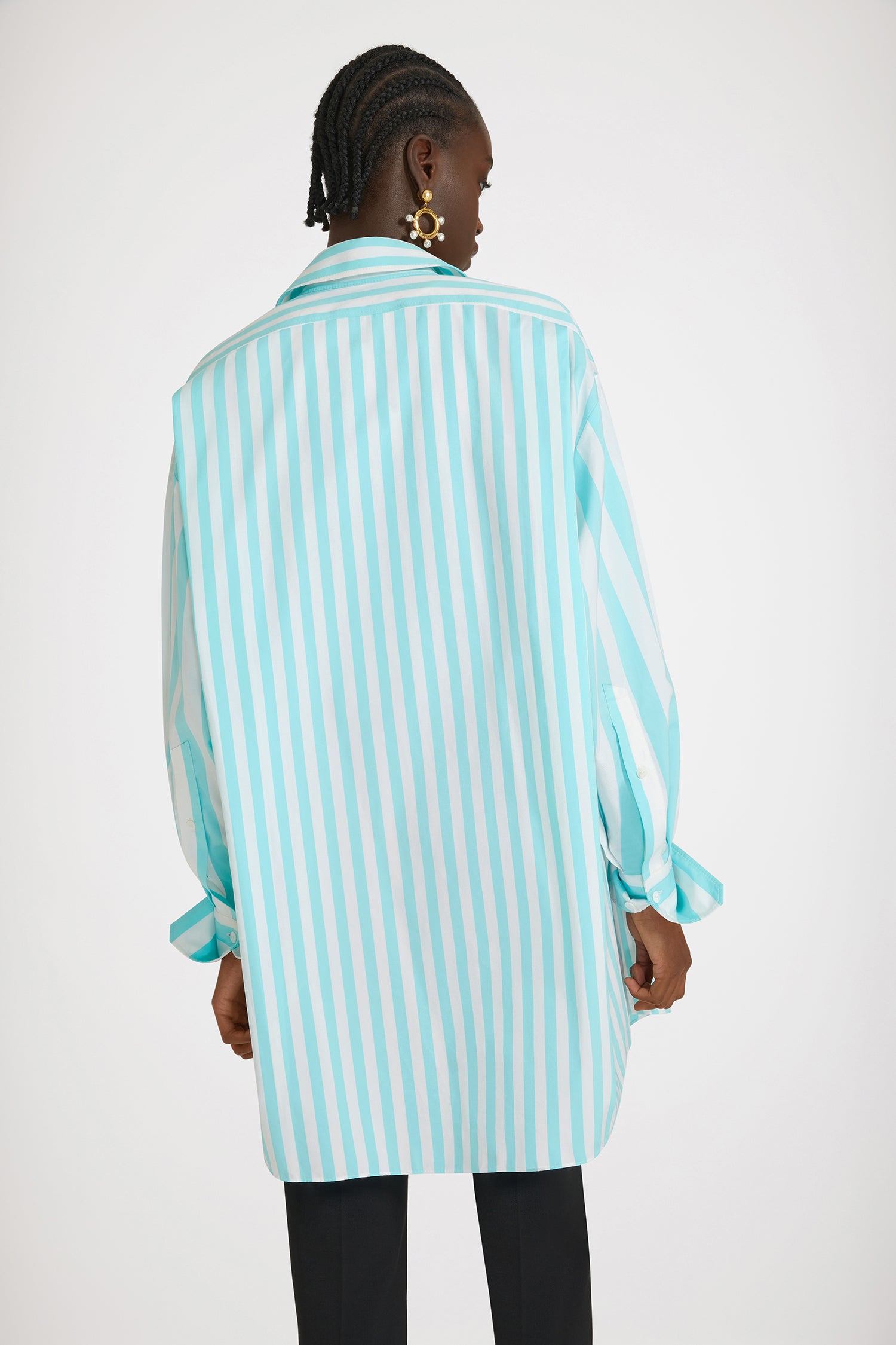Patou DR086 robe chemise mini Mix Green Large Stripes