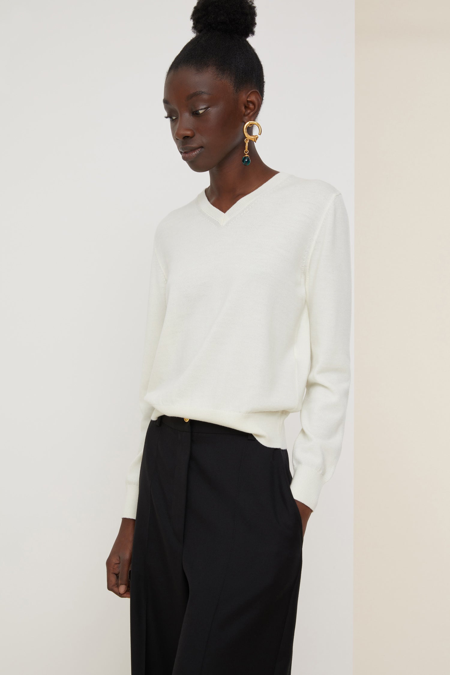 Patou KN023 Pull col crochet crème laine fine
