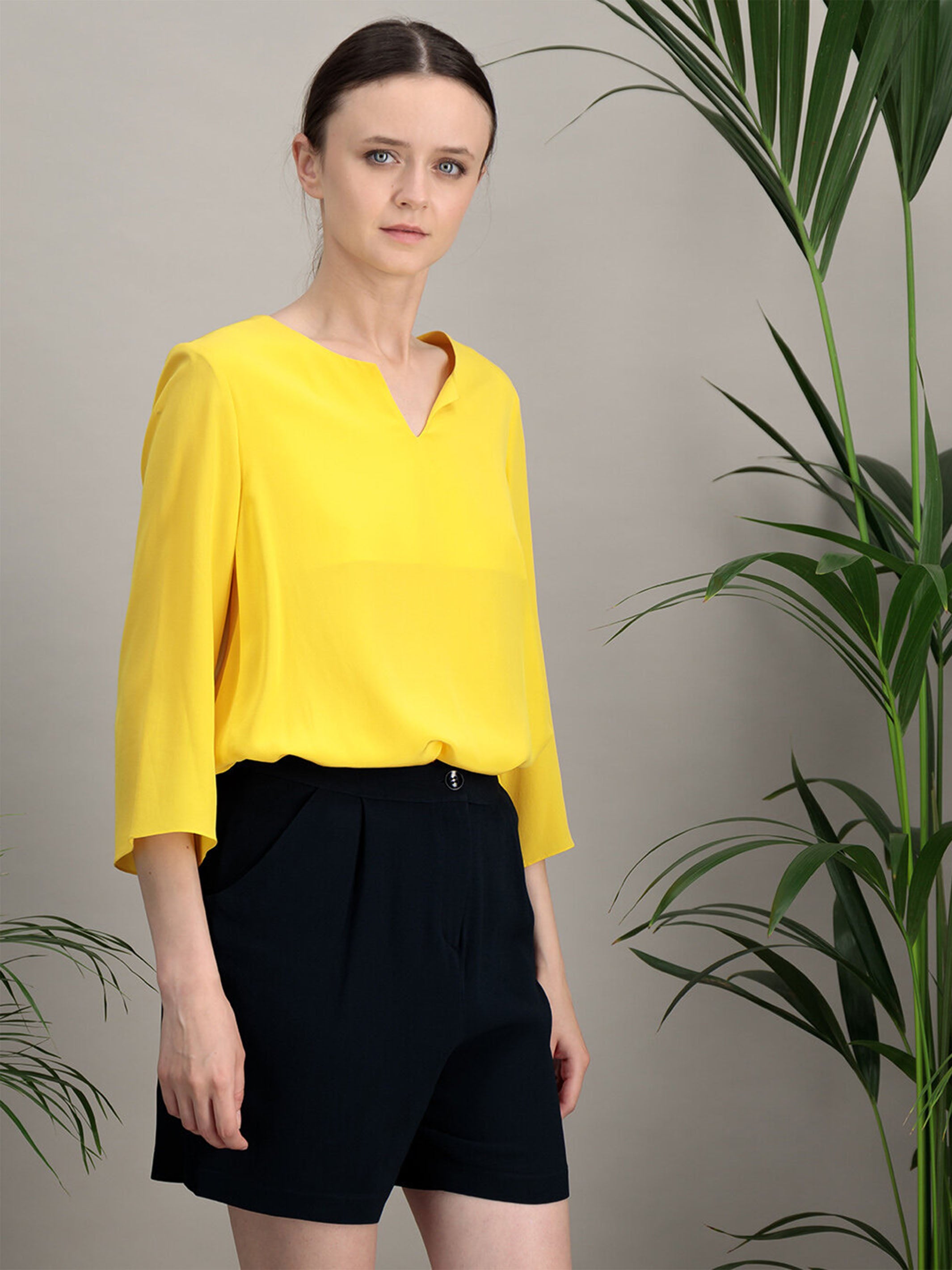 Anahide Saint André Kurta top soie bleu indigo fluide