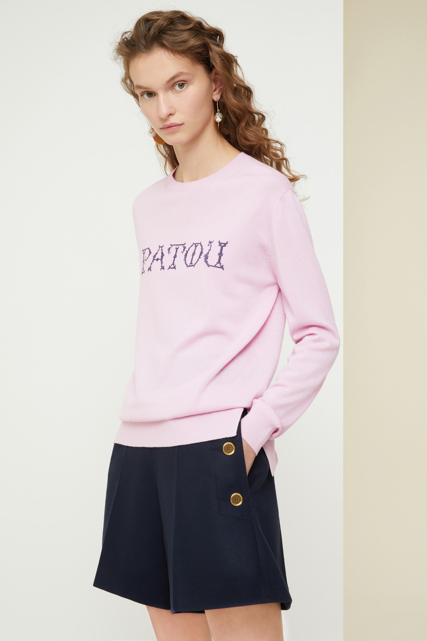 Patou P21KN0428001475L pull maille Lilac logo point de croix