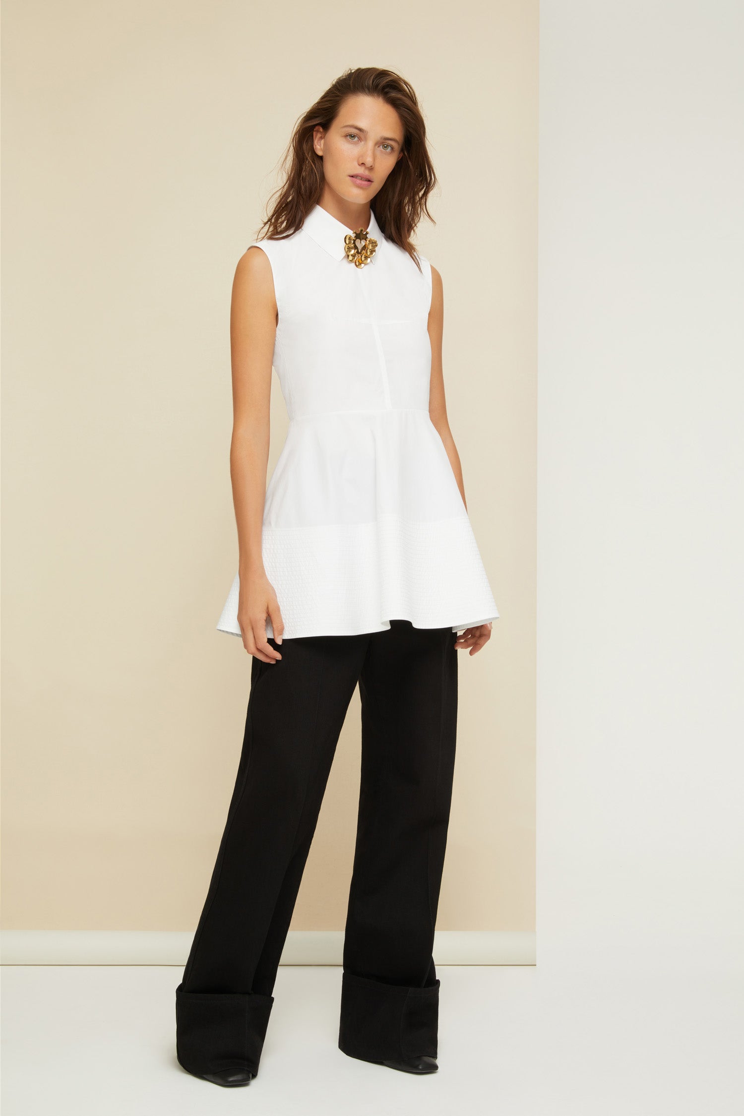 Patou TO023 top peplum coton bio blanc col amovible