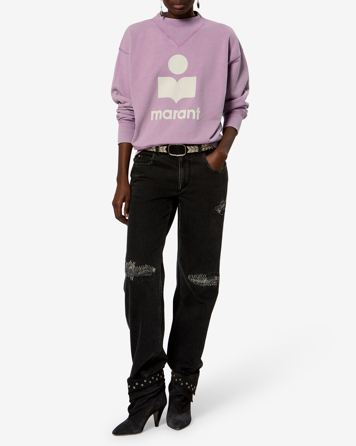 Isabel Marant Moby sweatshirt coton rose ecru col montant