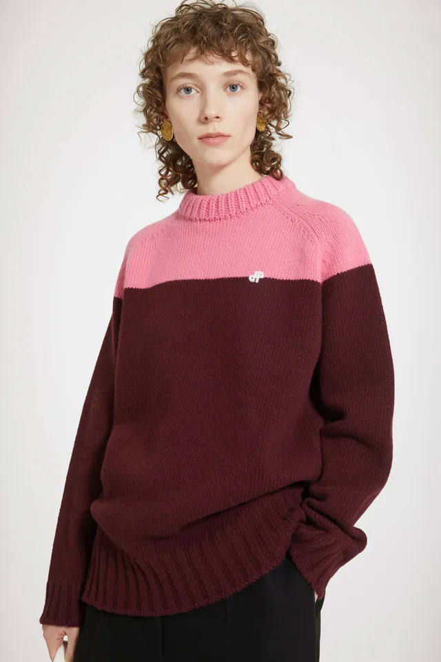 Patou H23KN1458043496B pull laine cachemire Ruby Wine bicolore